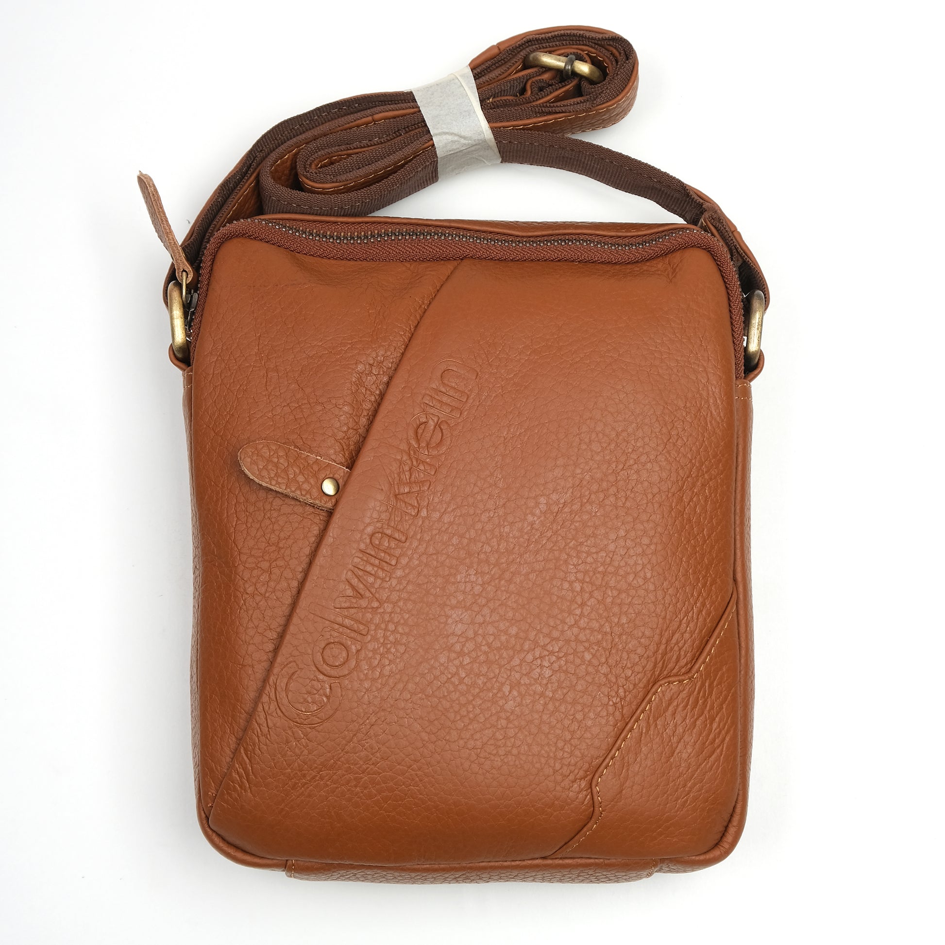 Calvin Klein Luxe Leather Crossbody Bag in Rich Caramel