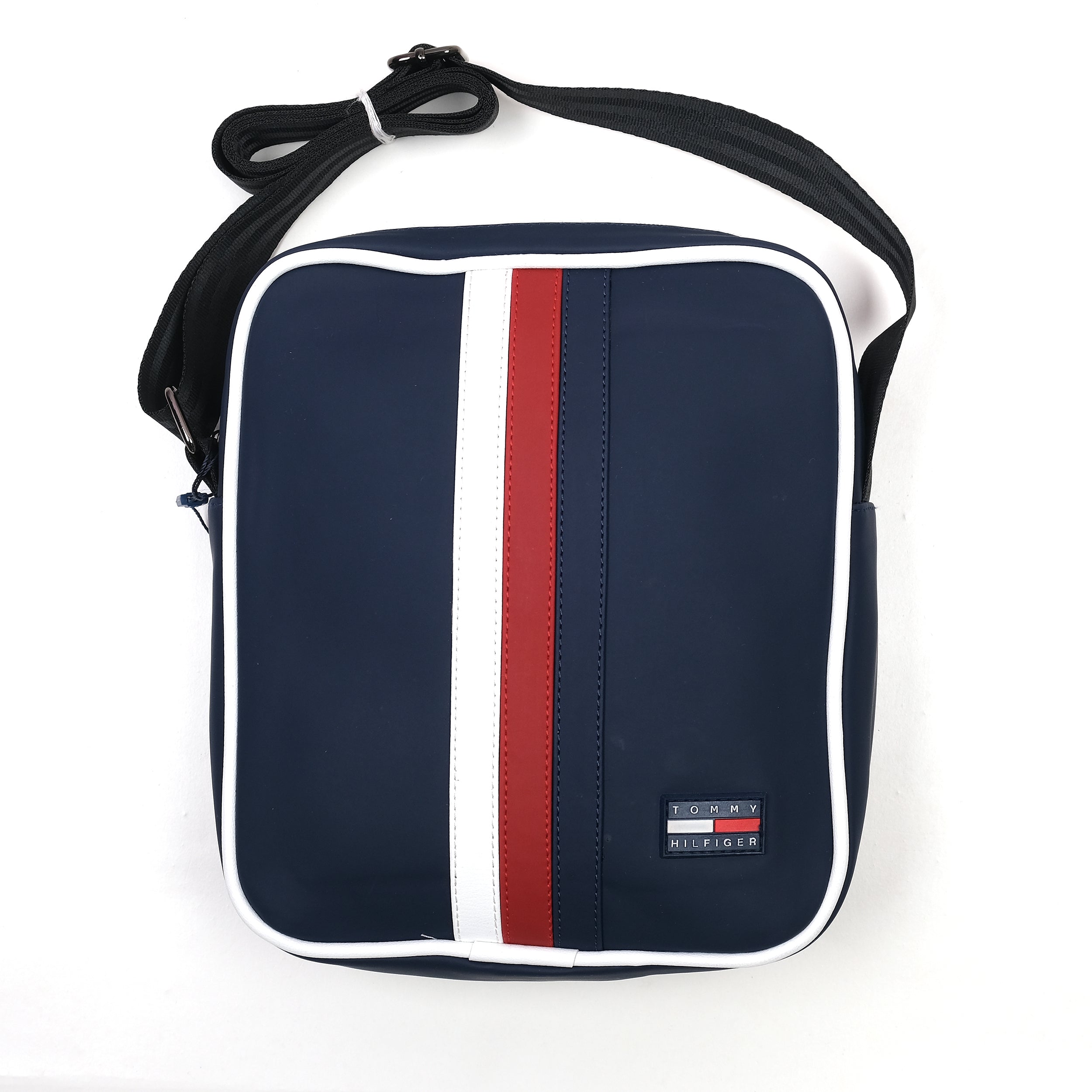TOMMY HILFIGER Sleek Navy Messenger Bag with Bold Stripes