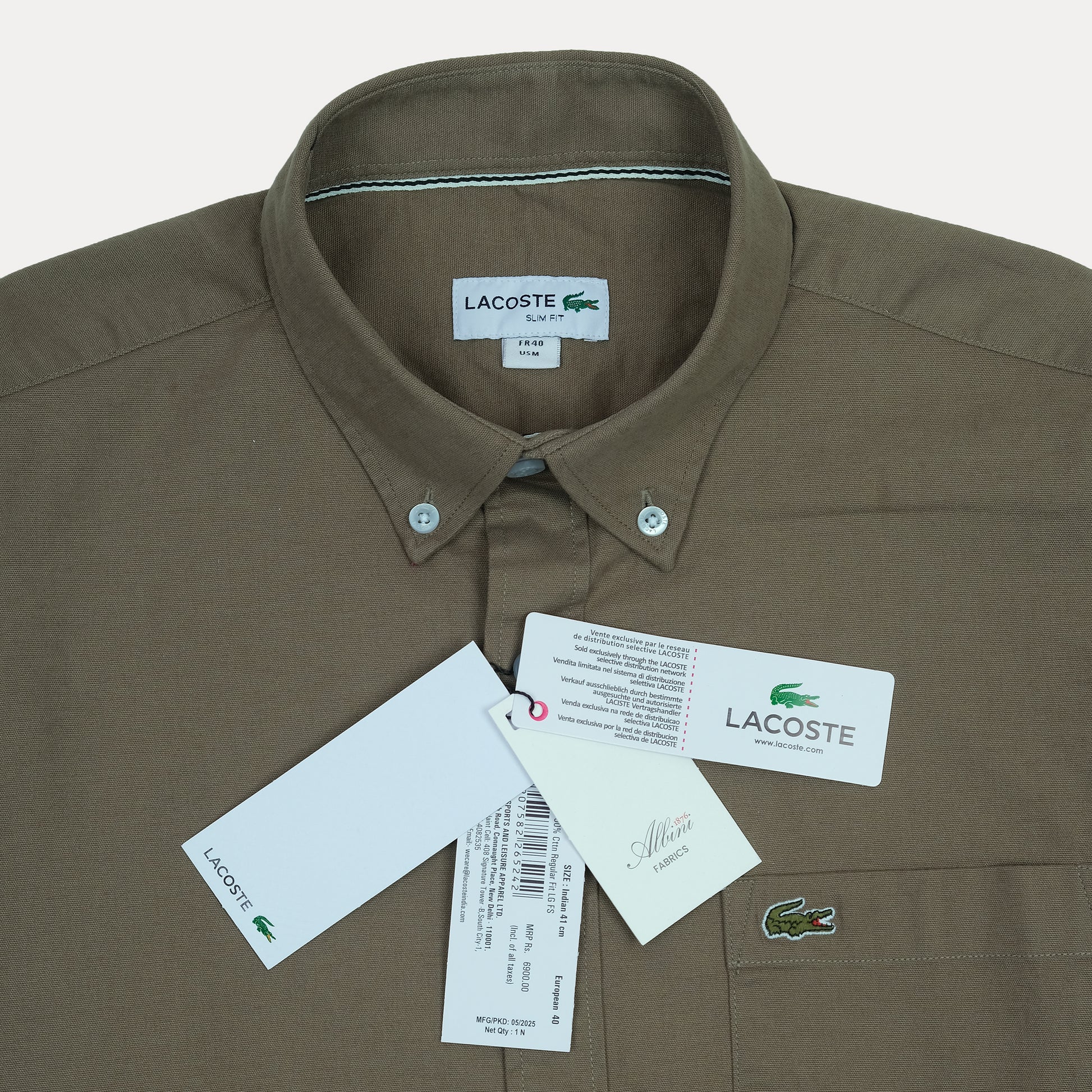 Lacoste Elegant Earthy Olive Button-Up Shirt