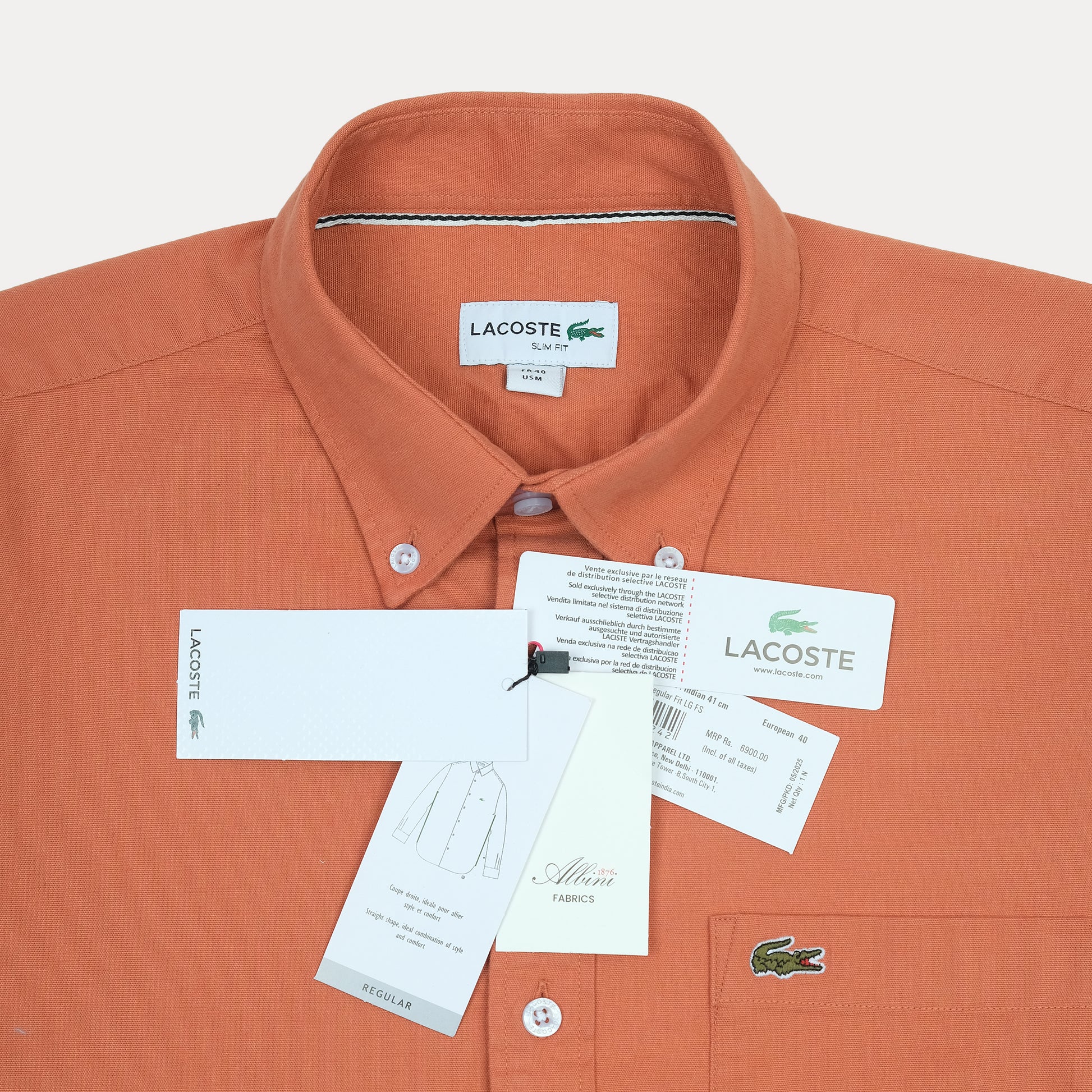 Lacoste Slim Fit Terracotta Button-Up Shirt