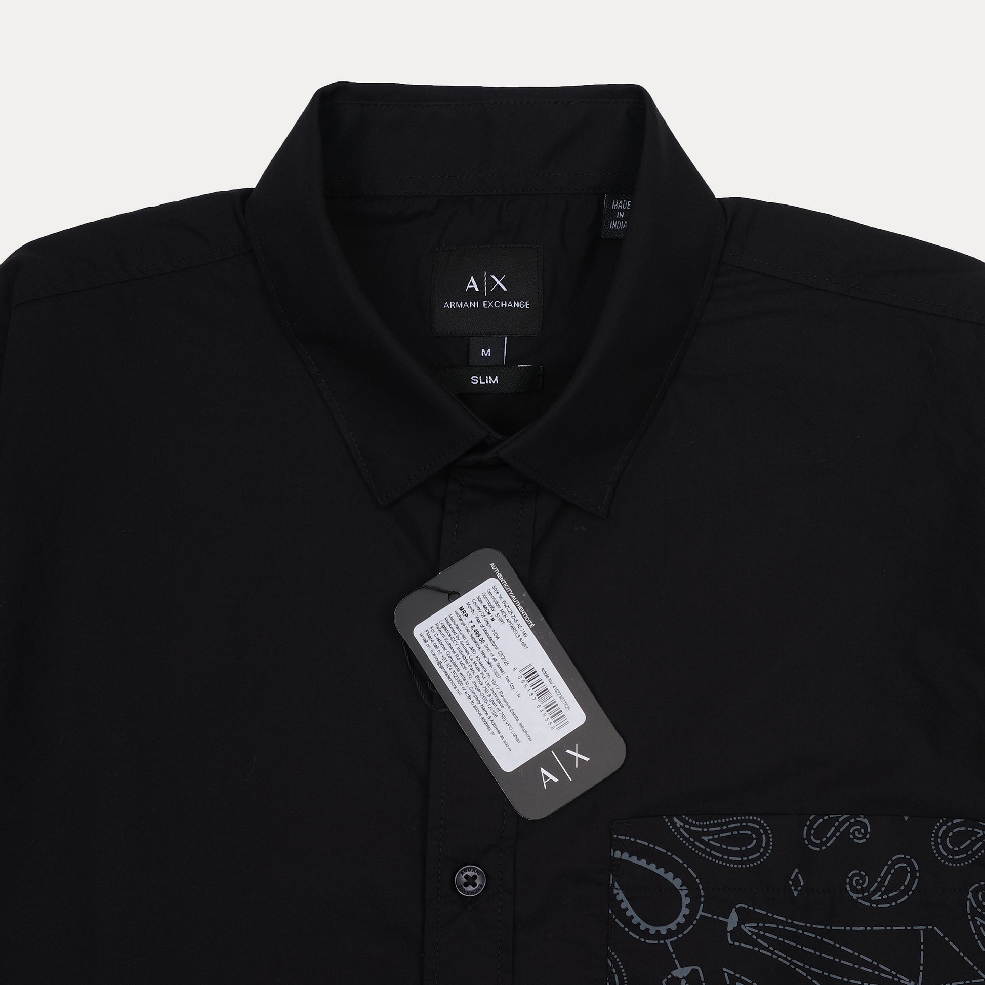 A|X Armani Exchange Slim Fit Black Button-Up Shirt with Contrast Pocket