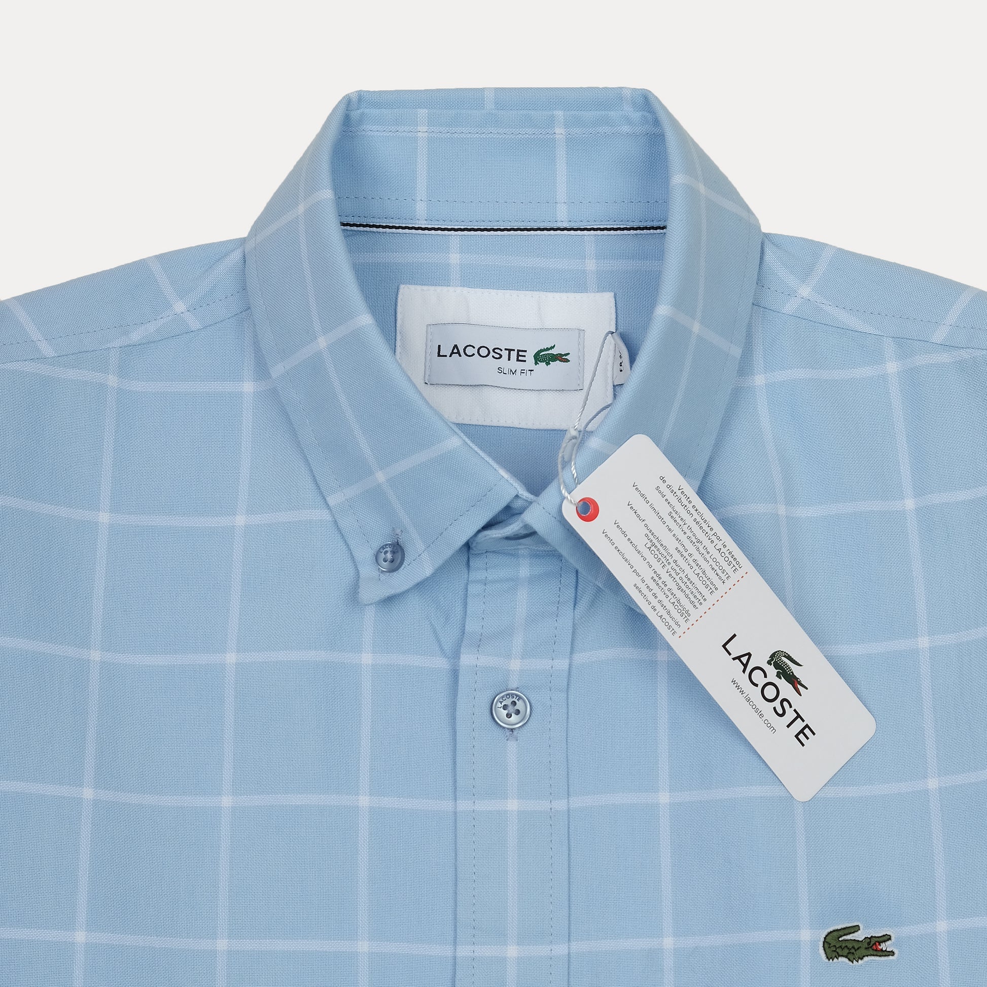 Lacoste Slim Fit Sky Blue Checkered Shirt