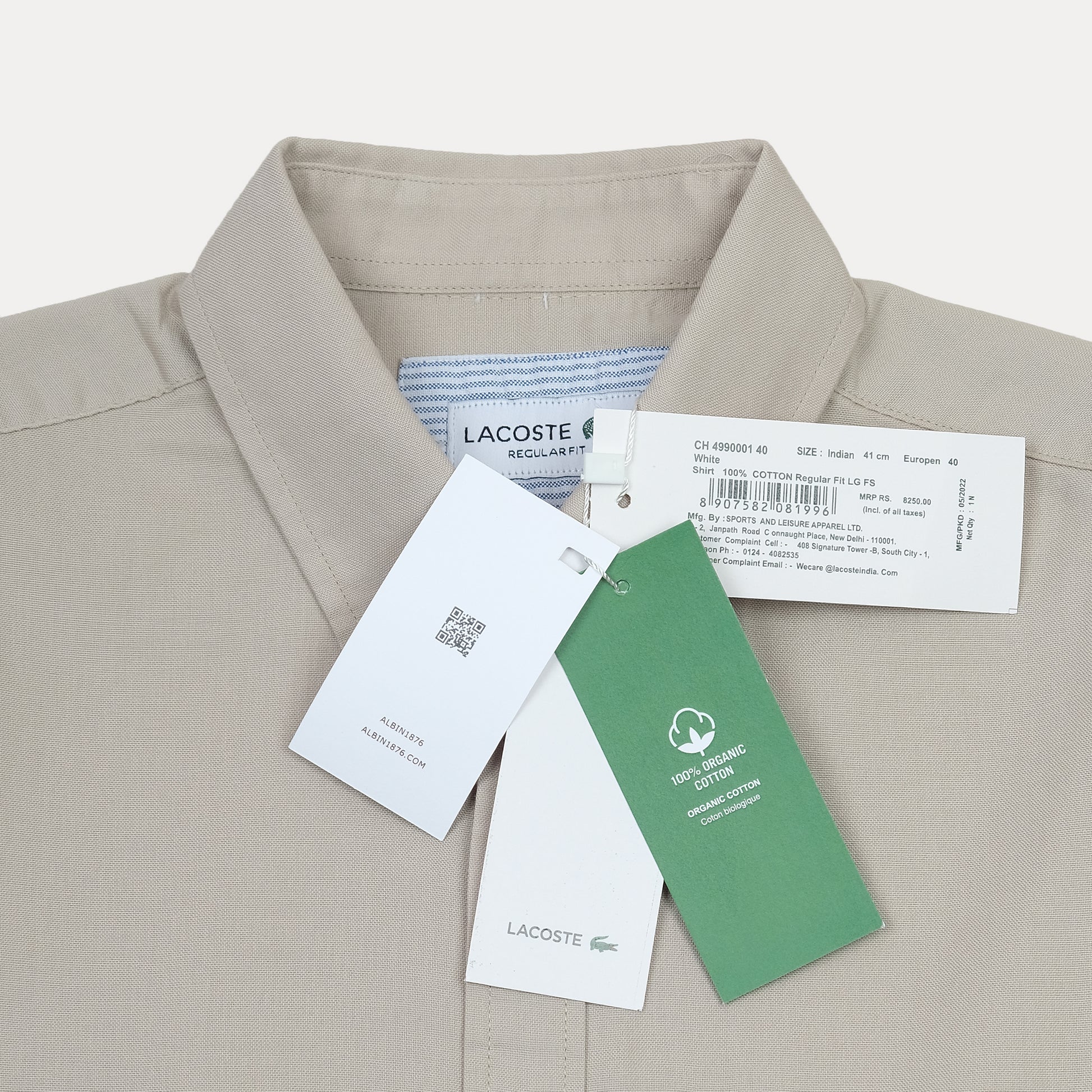 Lacoste Elegant Ecru Cotton Regular Fit Shirt