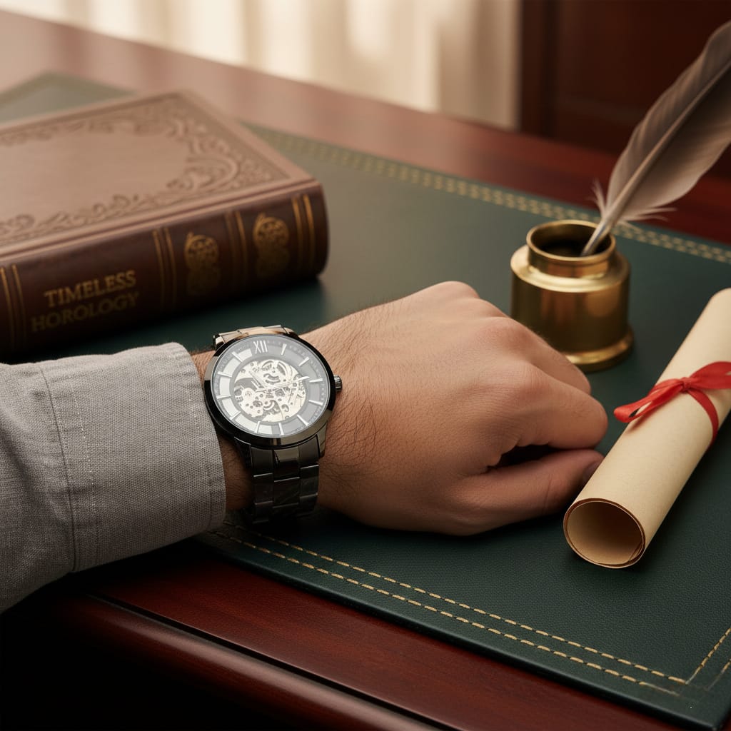 FOSSIL HOROLOGY Starlit Onyx Classic Skeleton Automatic Watch