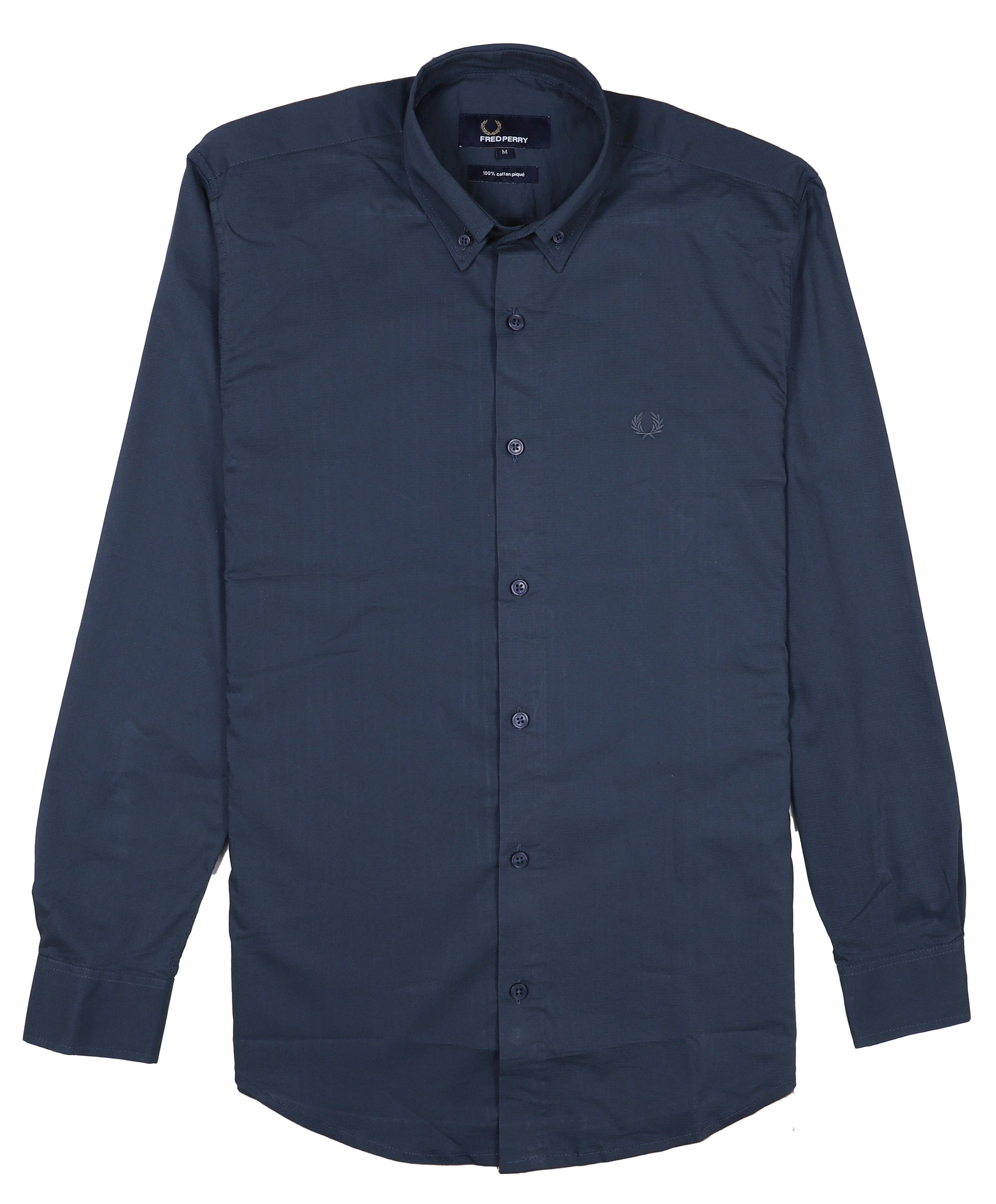 FRED PERRY Oceanic Teal Classic Fit Long Sleeve Piqué Button-Up Shirt