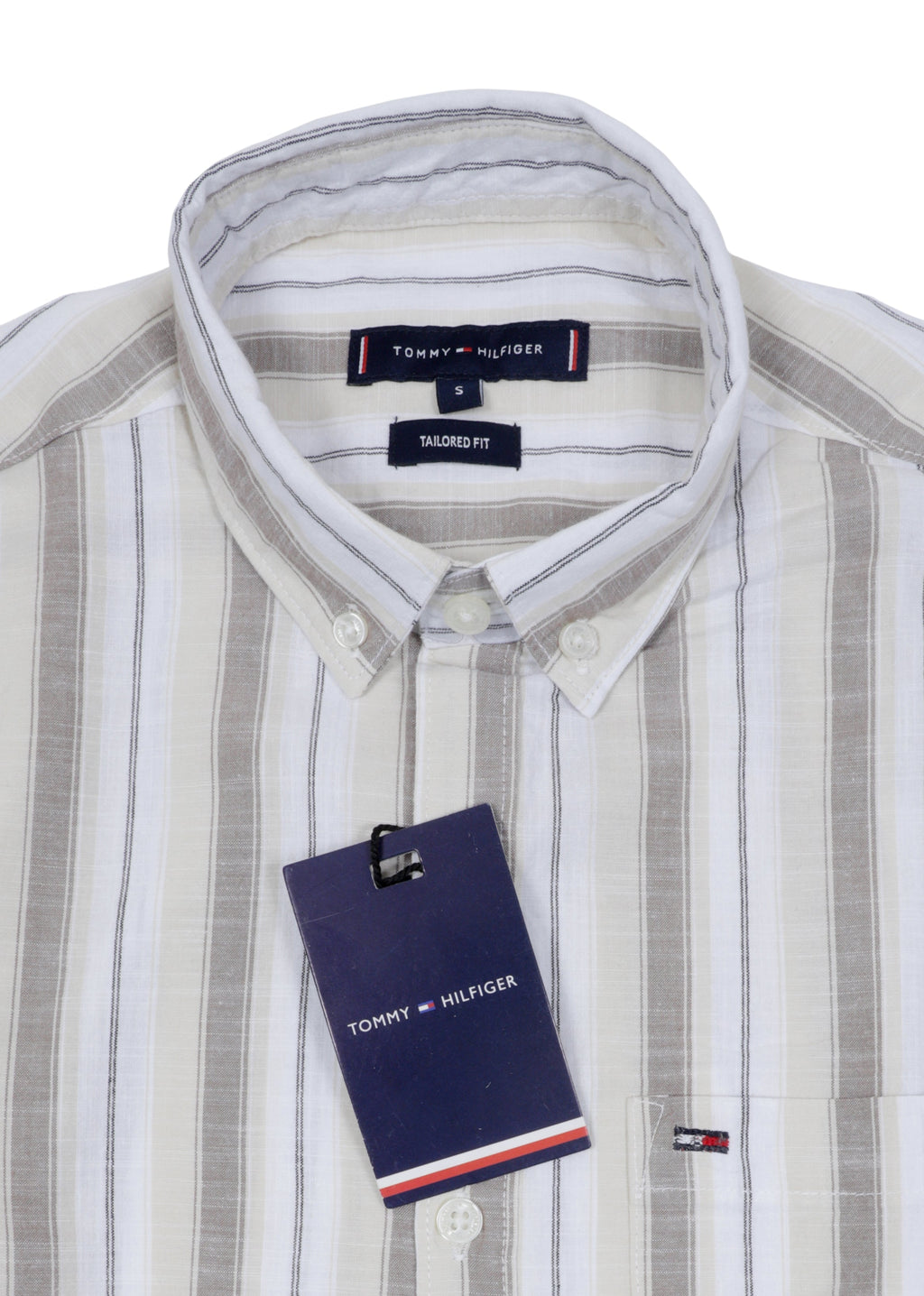 TOMMY HILFIGER Sandstone Cream Tailored Fit Long Sleeve Striped Shirt