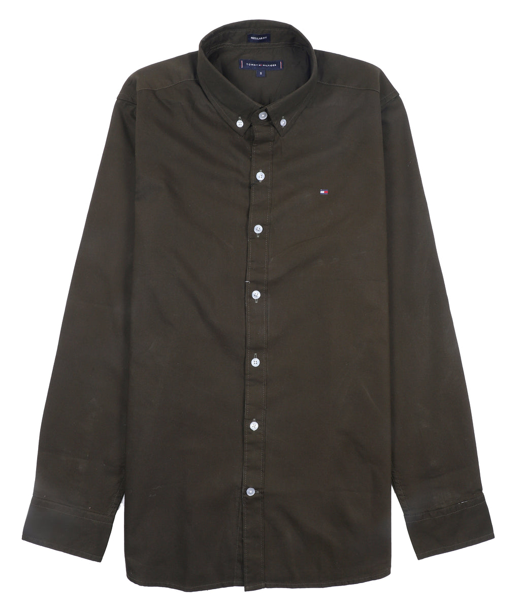 TOMMY HILFIGER Enchanted Olive Regular Fit Long Sleeve Button-Down Shirt