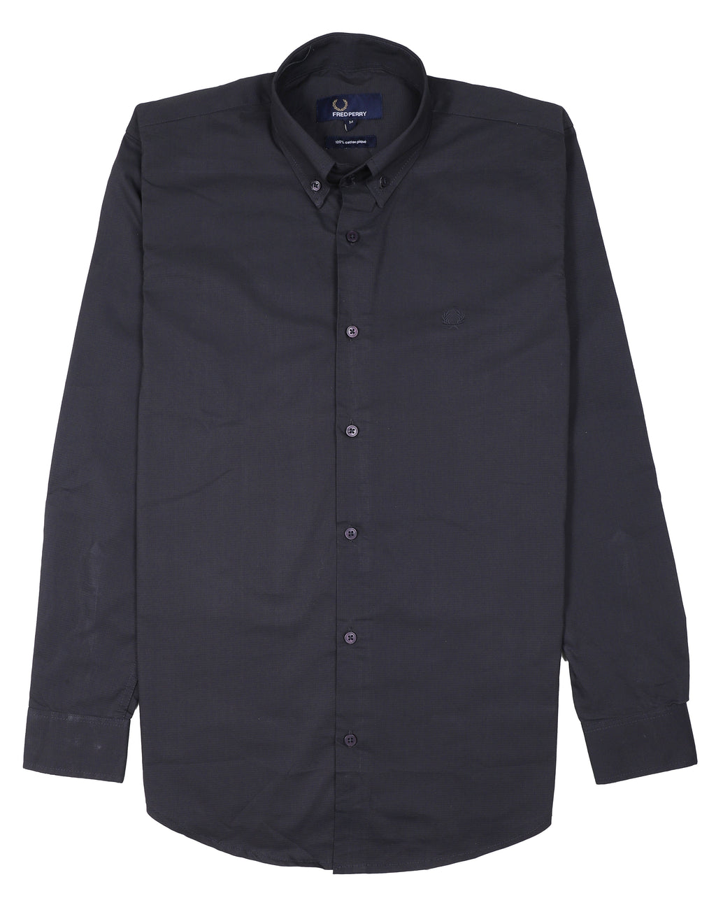 FRED PERRY Obsidian Slate Tailored Fit Long Sleeve Cotton Button-Up Shirt