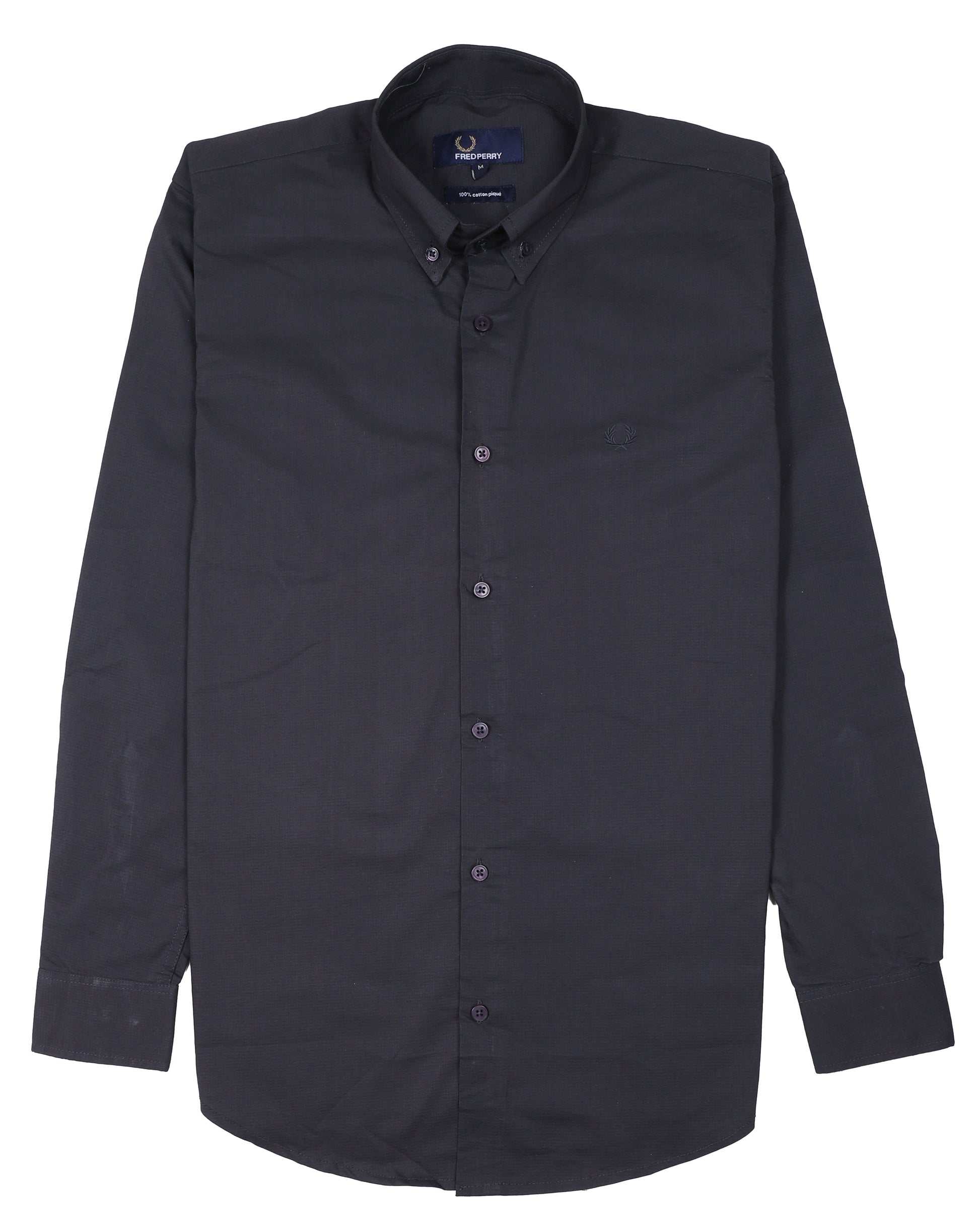 FRED PERRY Obsidian Slate Tailored Fit Long Sleeve Cotton Button-Up Shirt