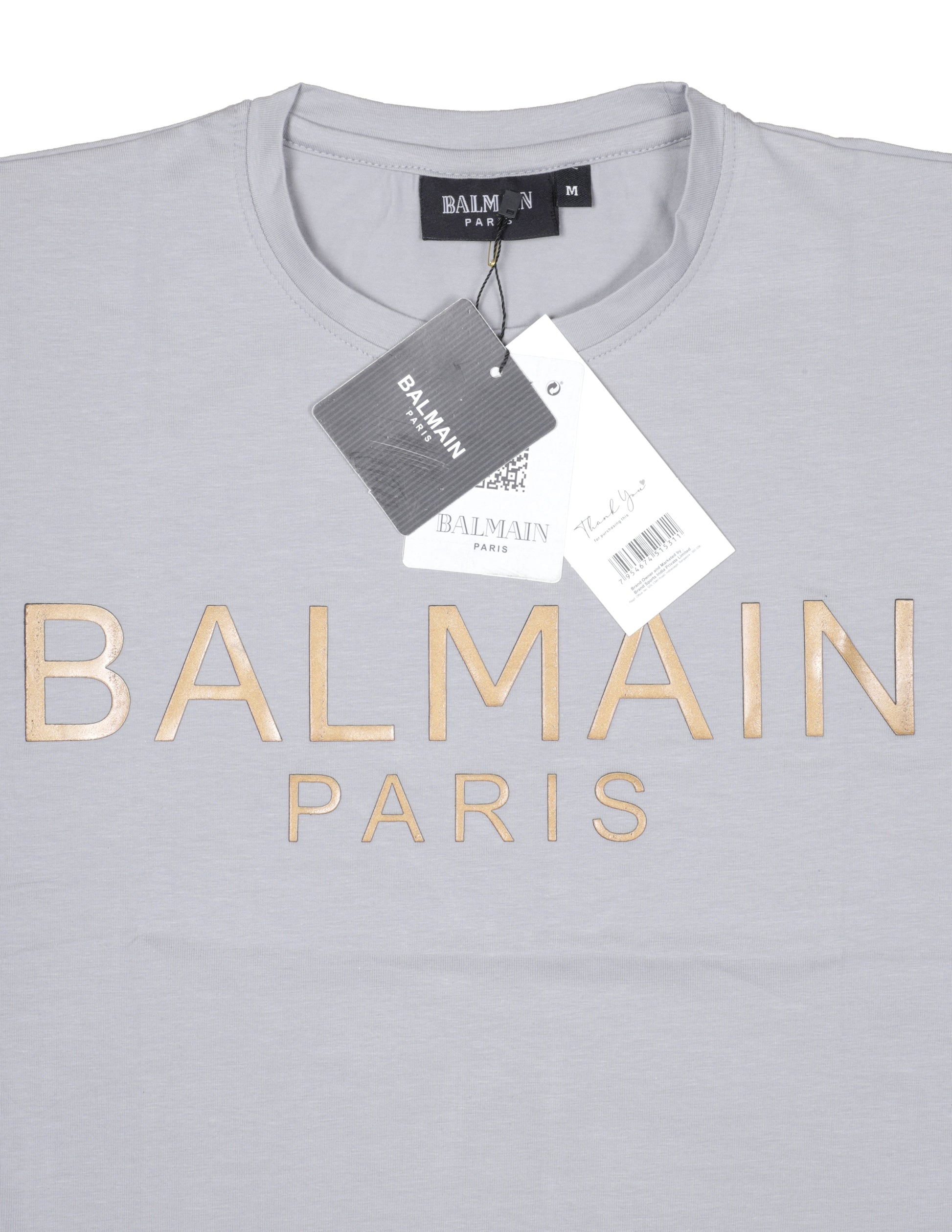 BALMAIN Paris Logo Tee in Light Grey
