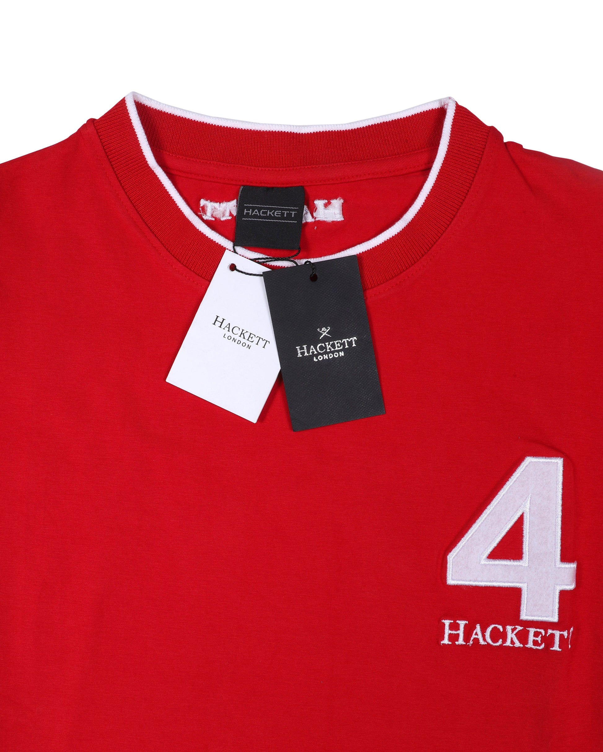 HACKETT London Classic Red Crew Neck T-Shirt with Embroidered Number 4