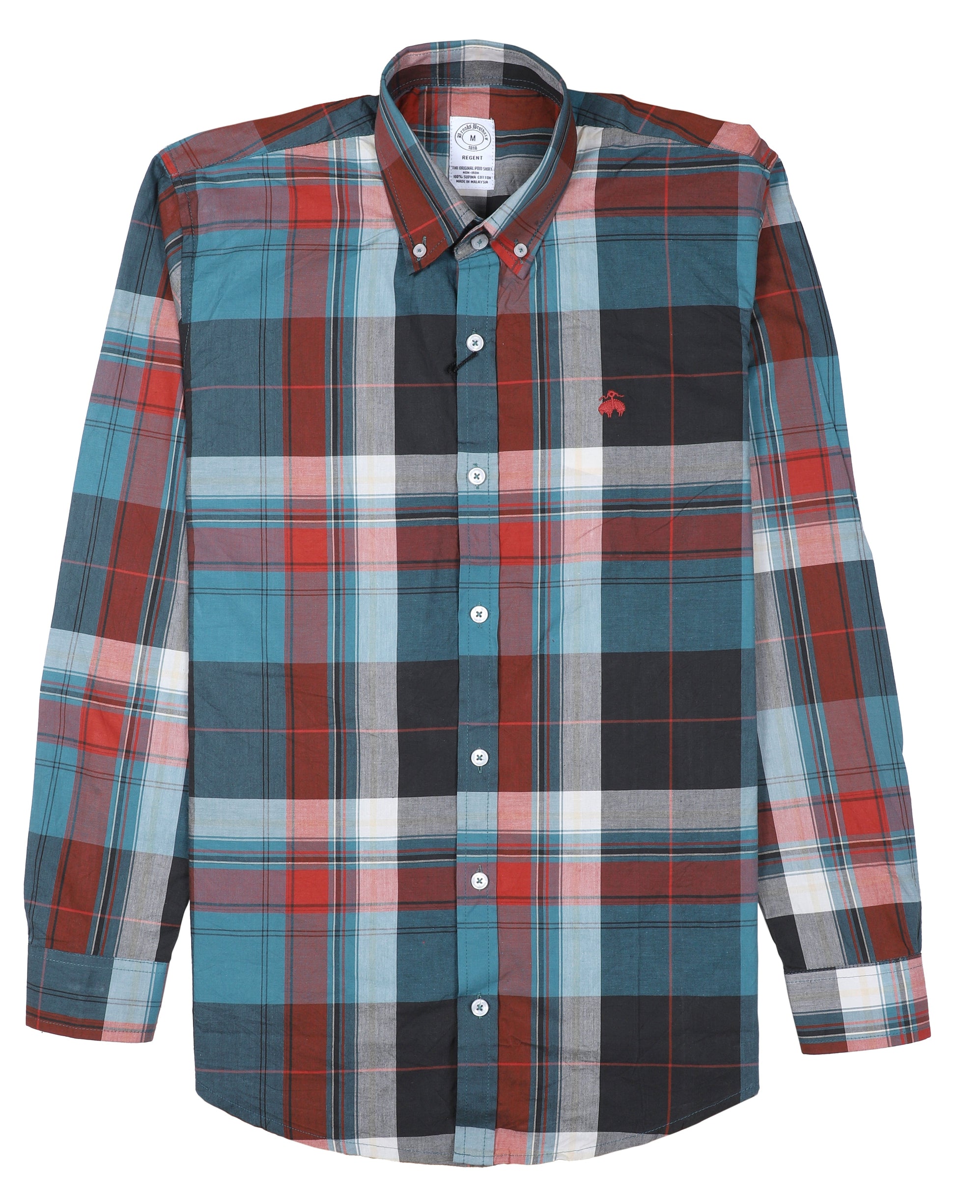 BROOKS BROTHERS Celestial Teal Tailored Fit Long Sleeve Plaid Shirt