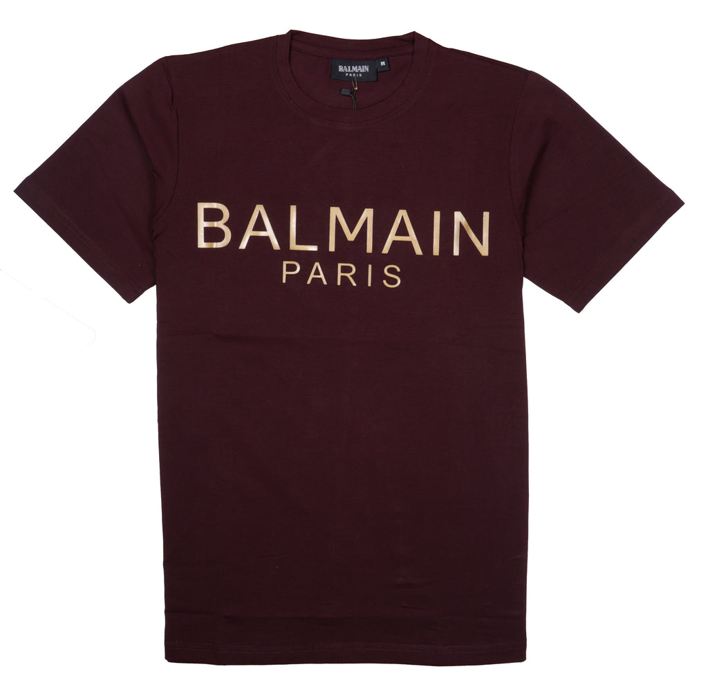 BALMAIN Paris Logo Tee in Burgundy