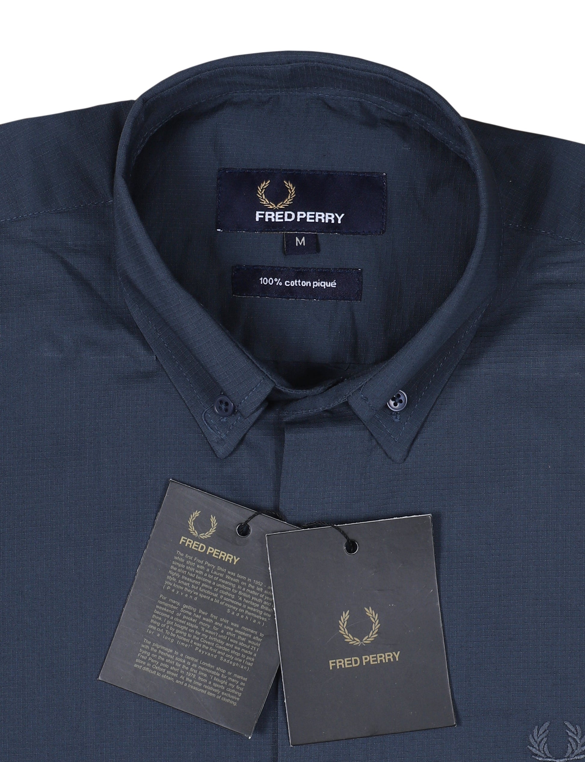 FRED PERRY Oceanic Teal Classic Fit Long Sleeve Piqué Button-Up Shirt