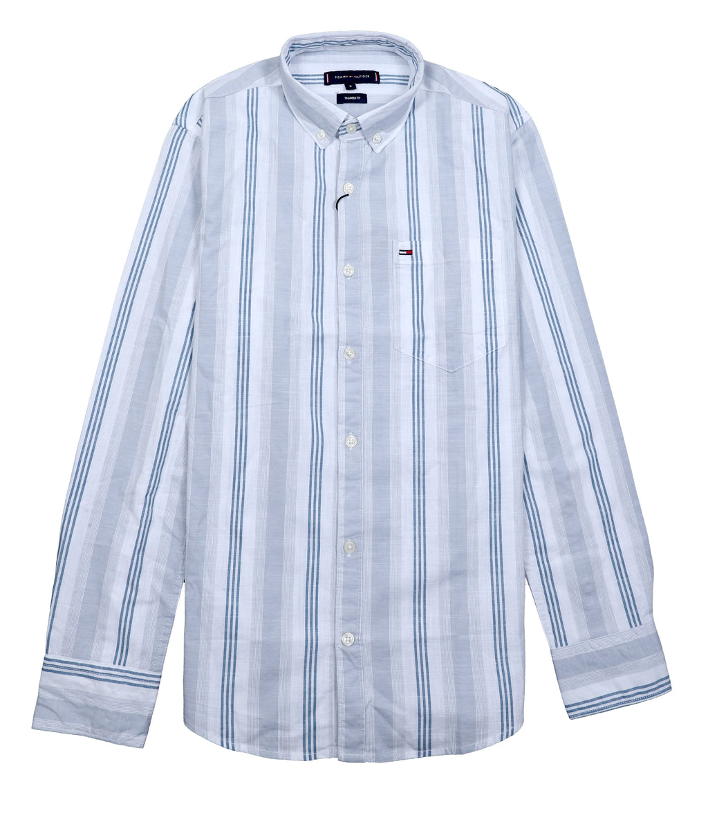 TOMMY HILFIGER Serene Aqua Tailored Fit Long Sleeve Button-Up Shirt
