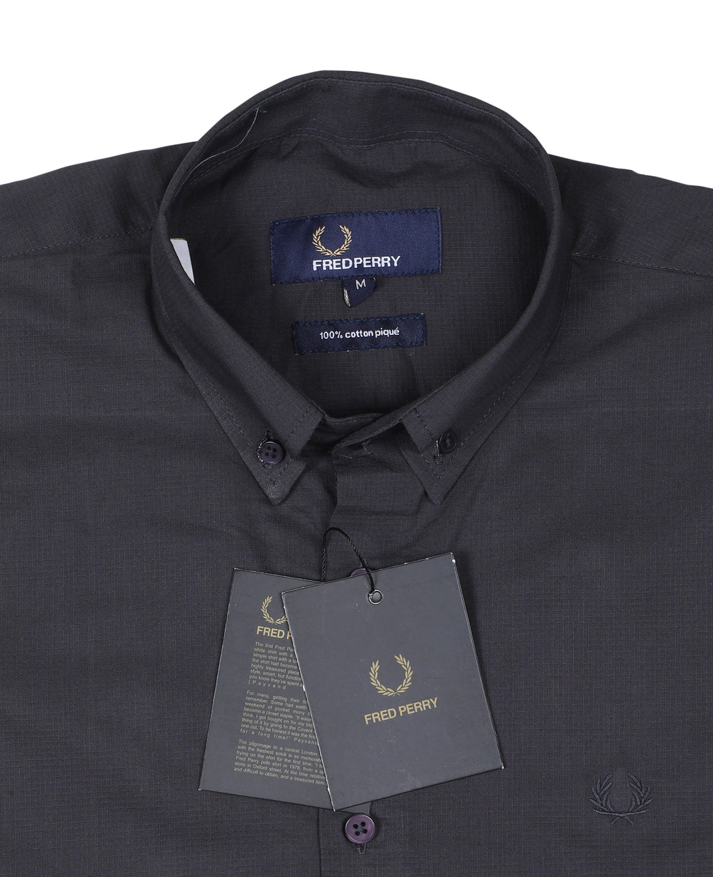 FRED PERRY Obsidian Slate Tailored Fit Long Sleeve Cotton Button-Up Shirt