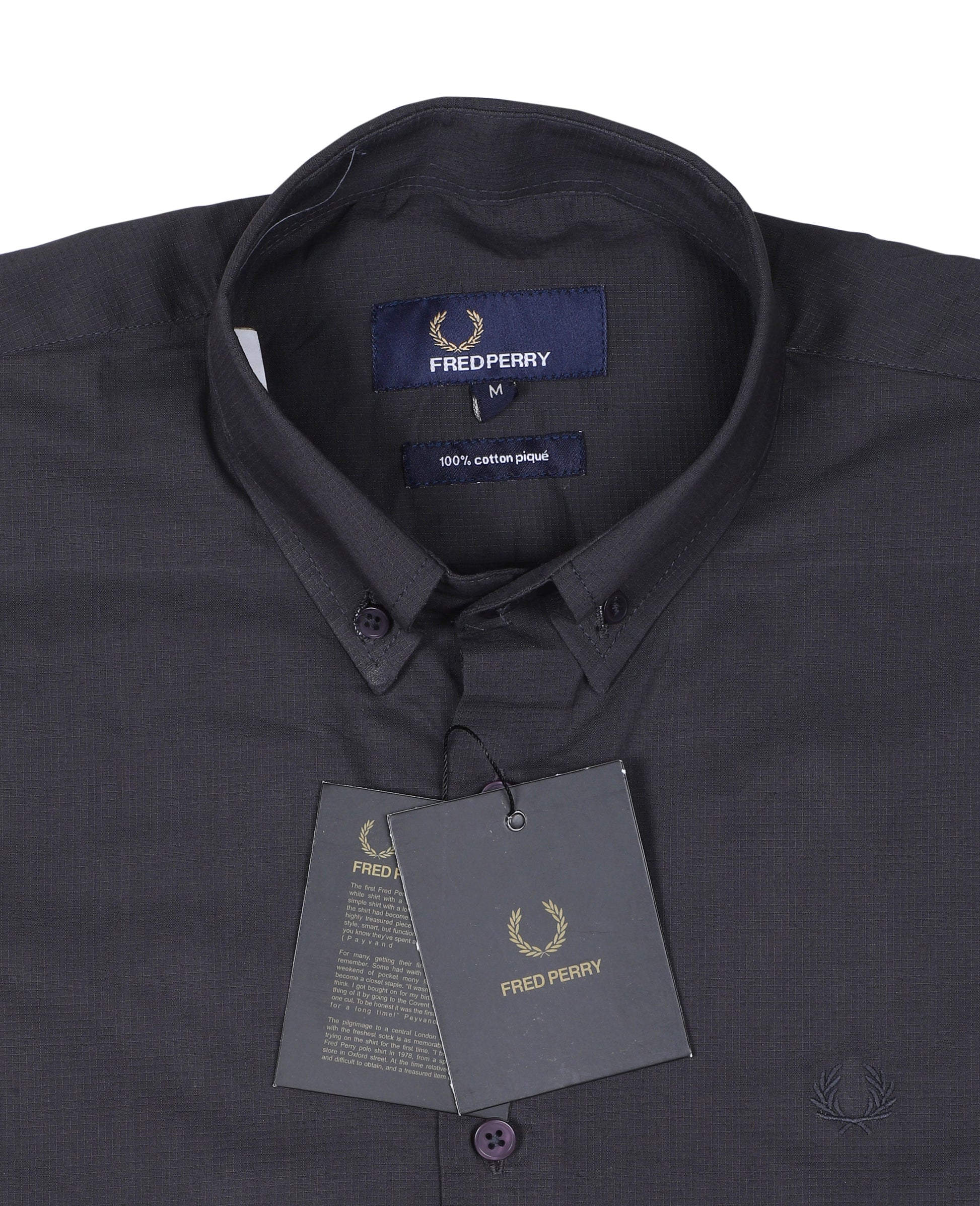 FRED PERRY Obsidian Slate Tailored Fit Long Sleeve Cotton Button-Up Shirt