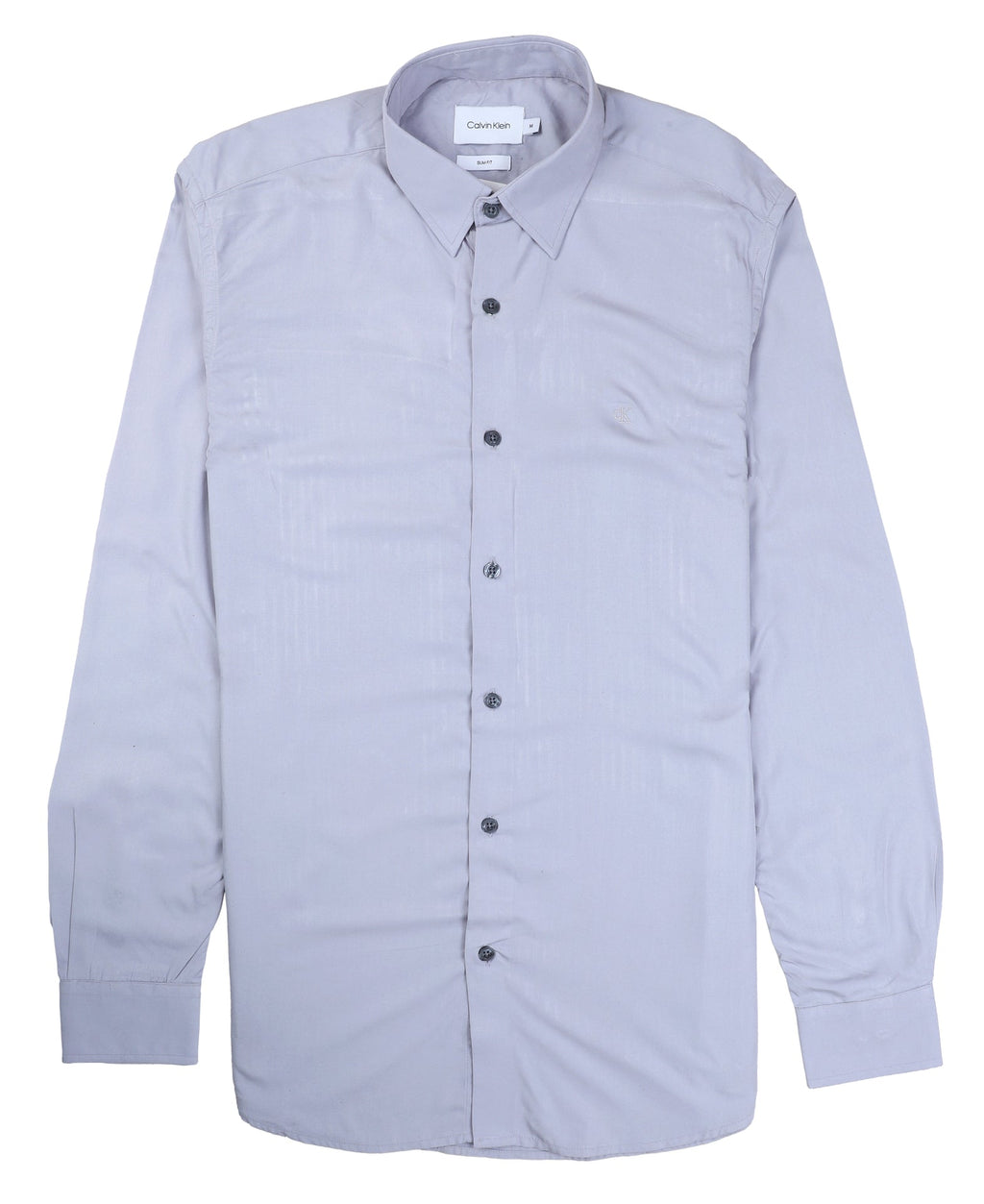 CALVIN KLEIN Ethereal Silver Tailored Fit Long Sleeve Button-Up Shirt