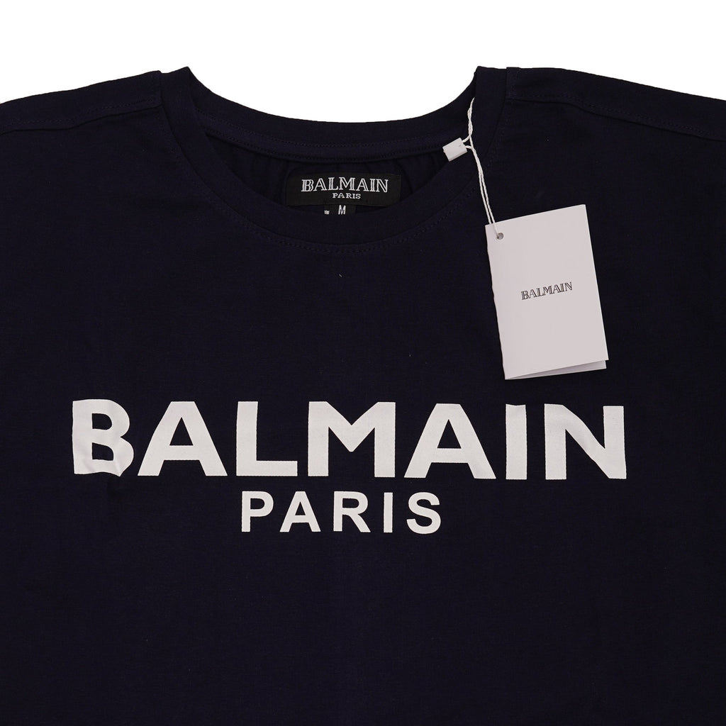 BALMAIN Midnight Navy Signature Logo Slim Fit Tee