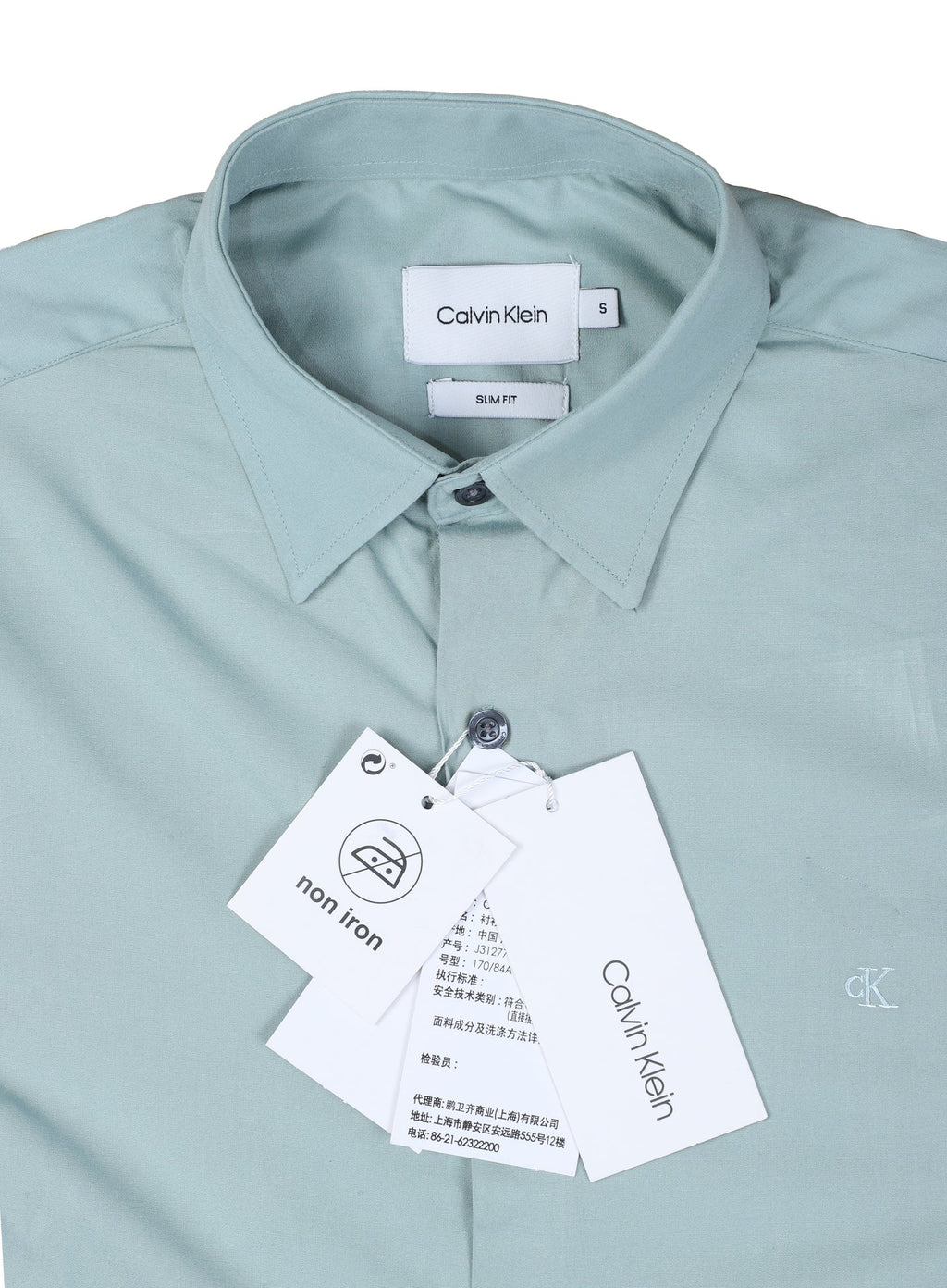 CALVIN KLEIN Tranquil Teal Tailored Fit Long Sleeve Button-Up Shirt