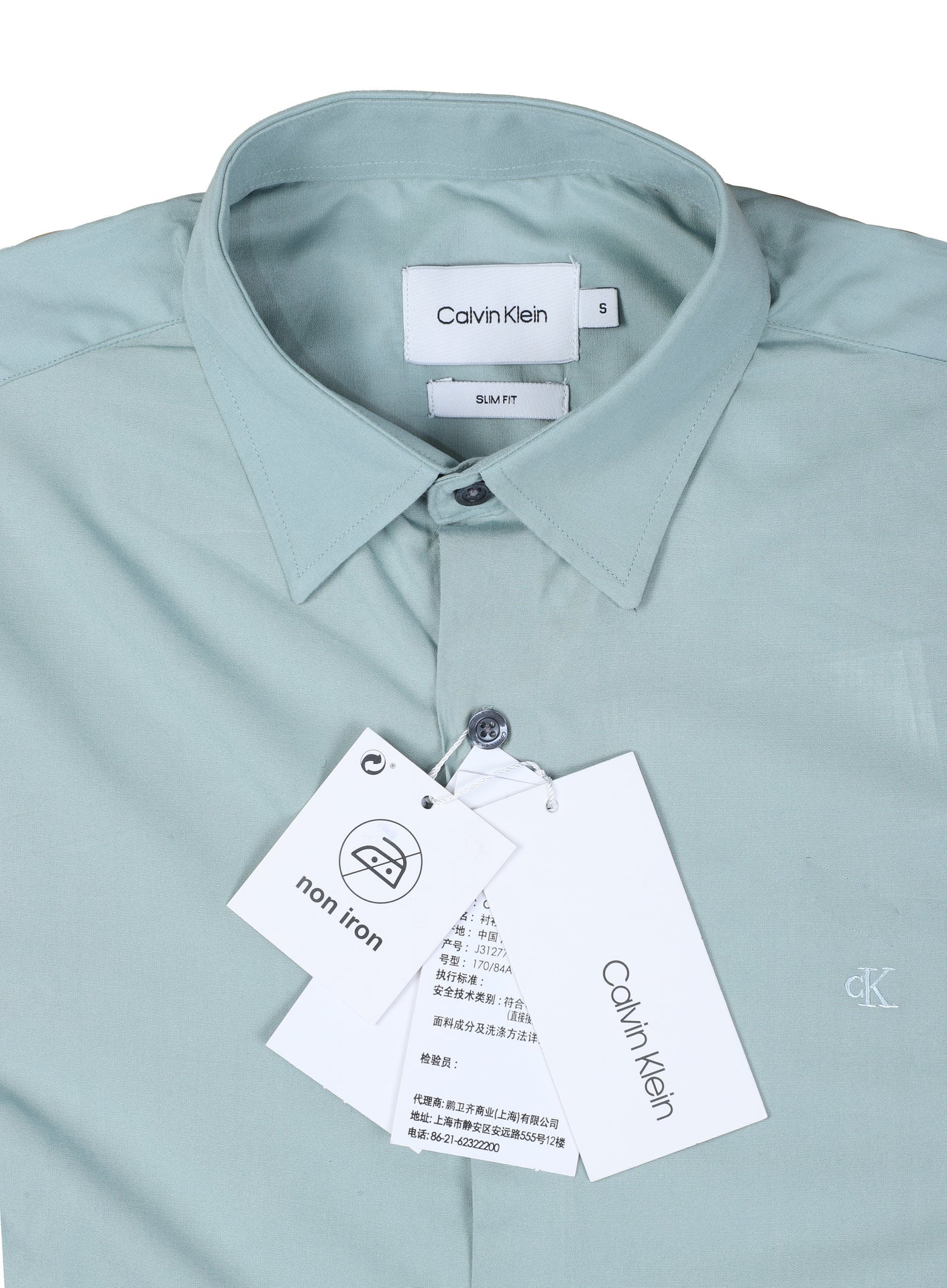 CALVIN KLEIN Tranquil Teal Tailored Fit Long Sleeve Button-Up Shirt