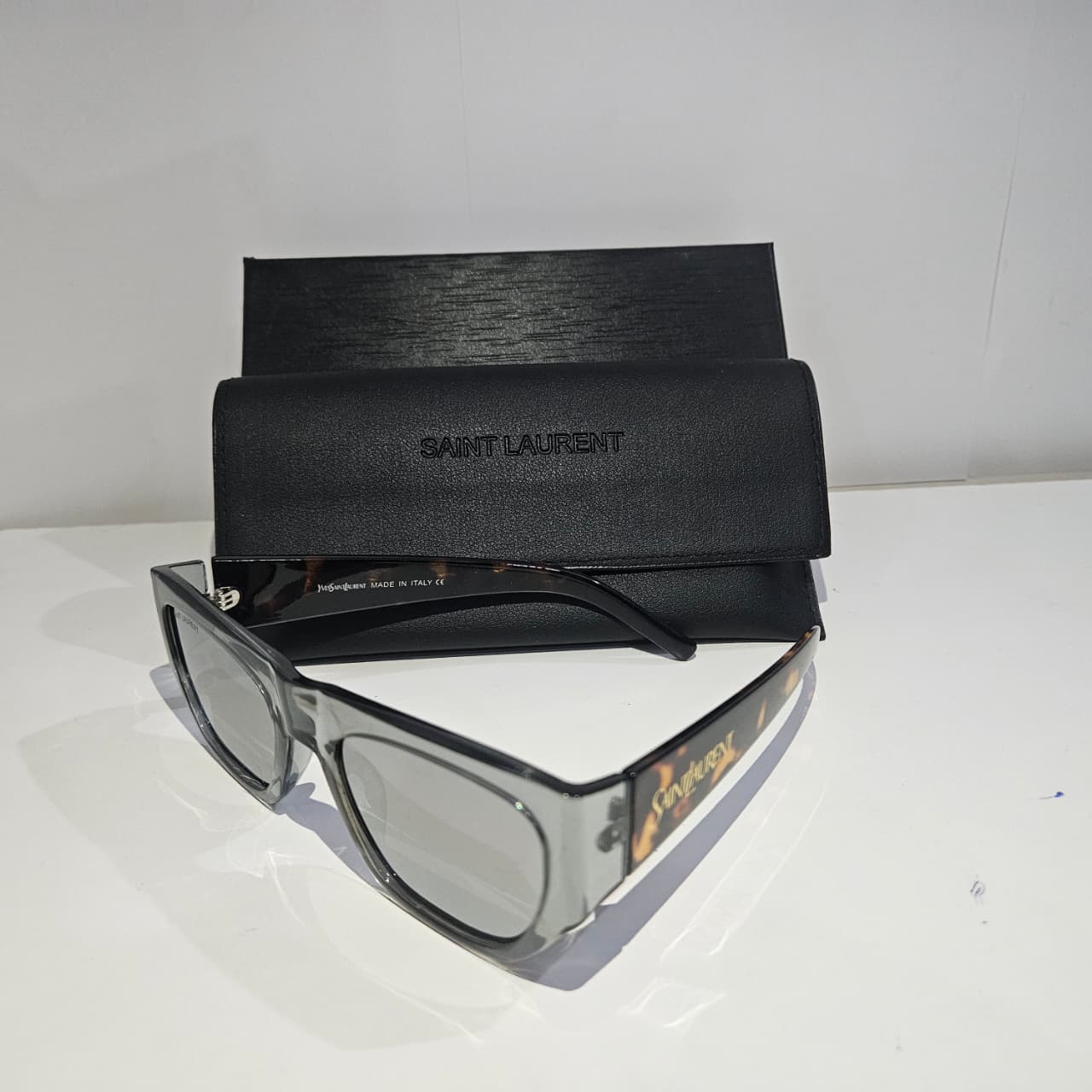 SAINT LAURENT Clear Frame Sunglasses with Case