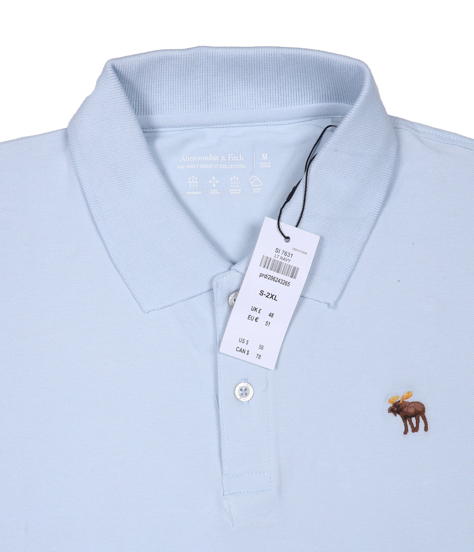 ABERCROMBIE & FITCH Tranquil Azure Classic Fit Short Sleeve Piqué Polo Shirt