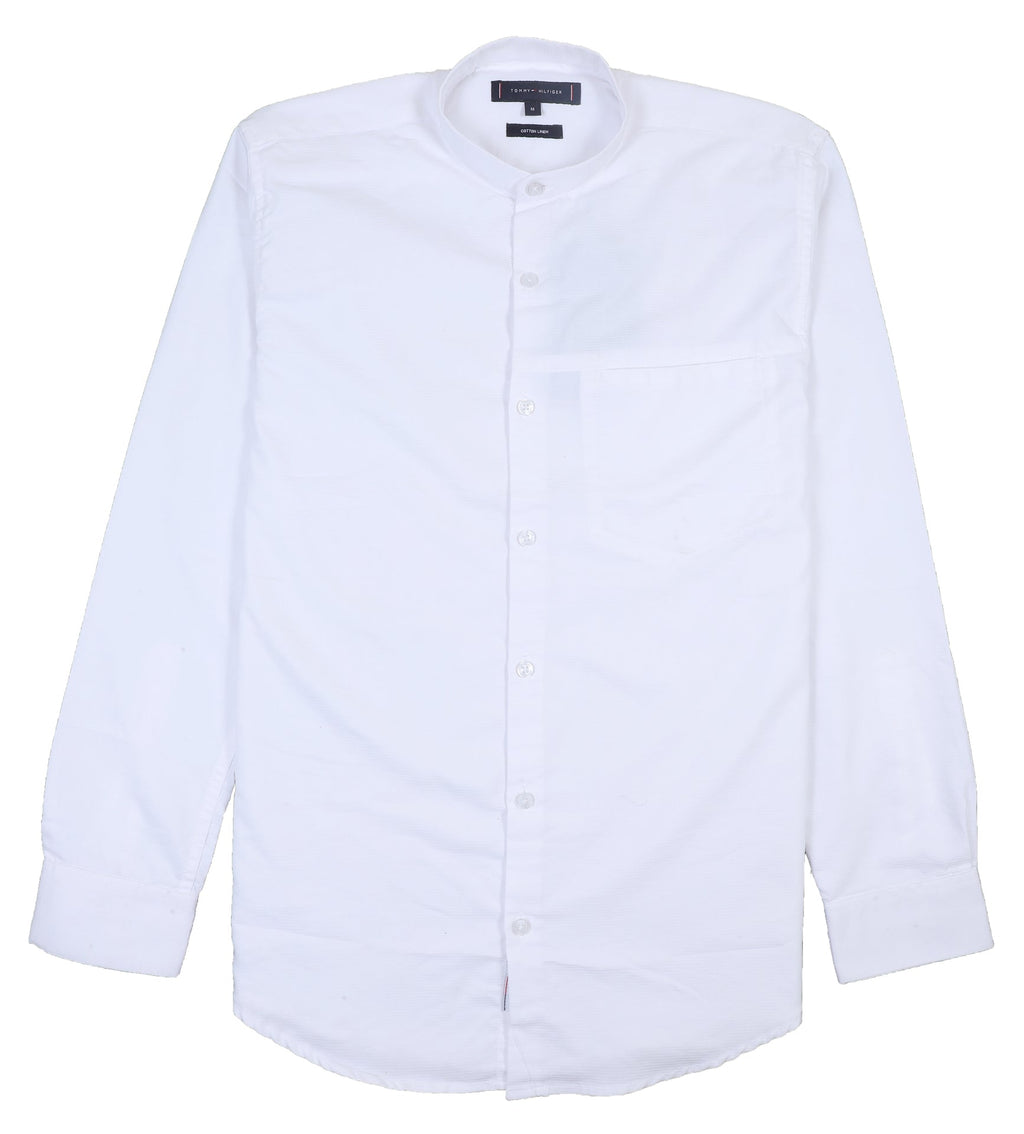 TOMMY HILFIGER Ethereal Ivory Luxe Fit Long Sleeve Cotton-Linen Shirt