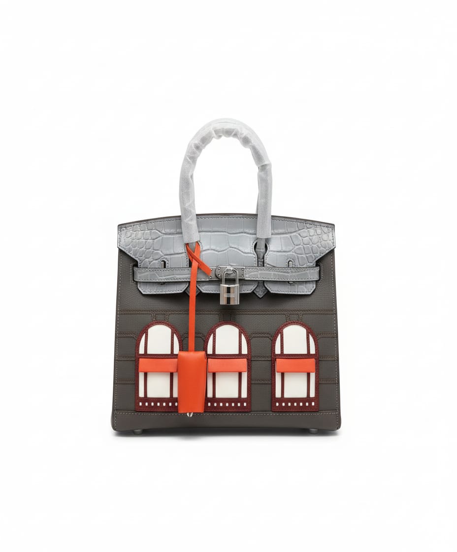 HERMÈS Enchanted Forest Teal Crocodile-Effect Leather Handbag with Luminous Accents