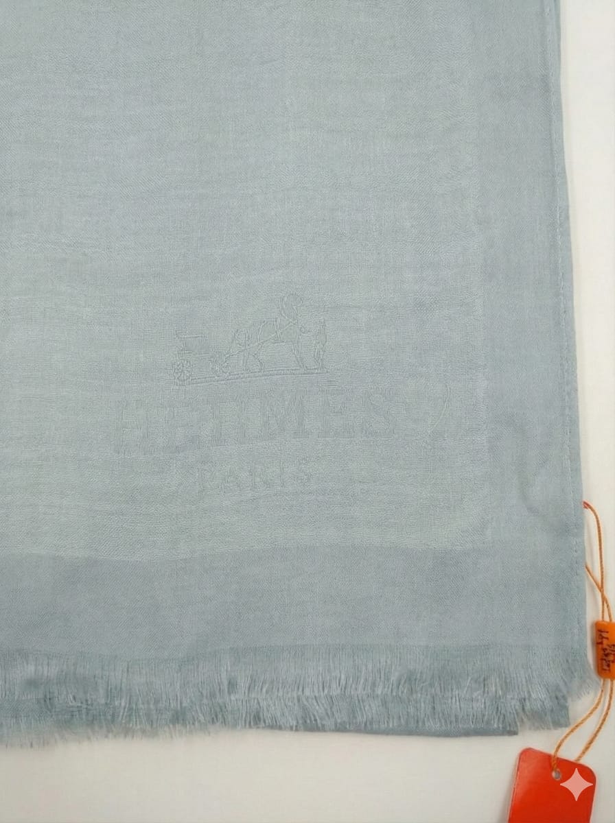 Hermes Luxe Cashmere Blend Scarf in Soft Blue