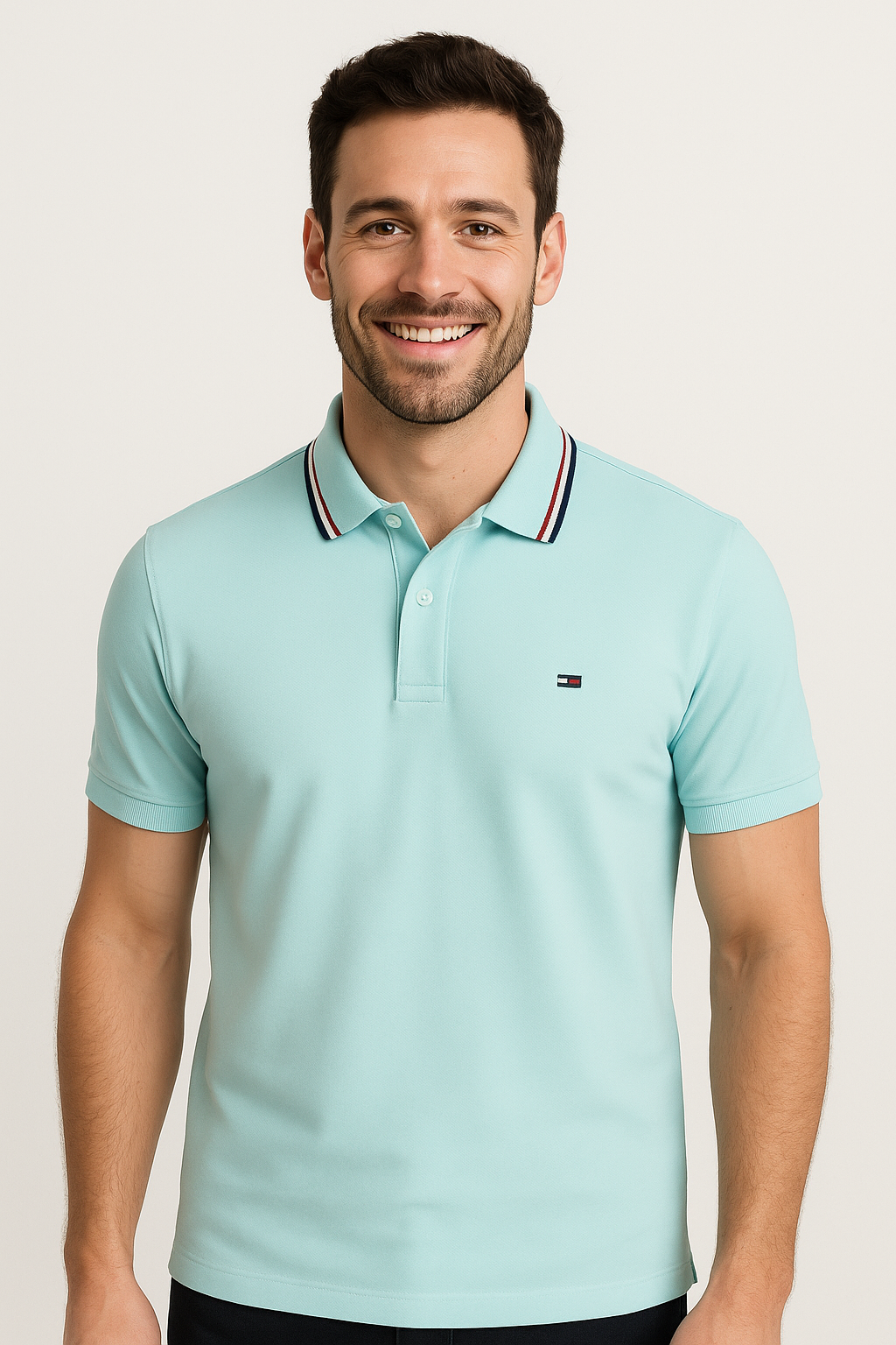 TOMMY HILFIGER Serene Sky Classic Fit Polo Shirt with Contrast Collar