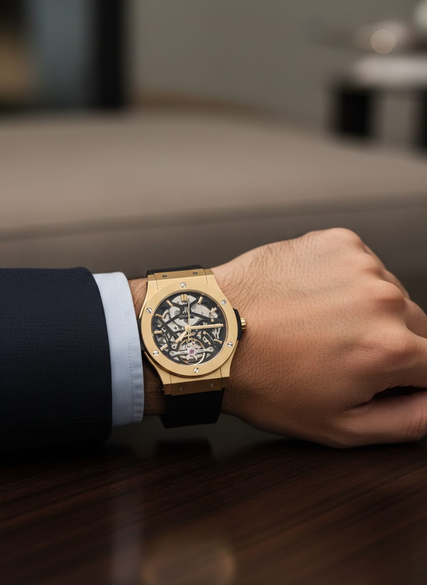 HUBLLOT Radiant Onyx Sleek Skeleton Premium Timepiece