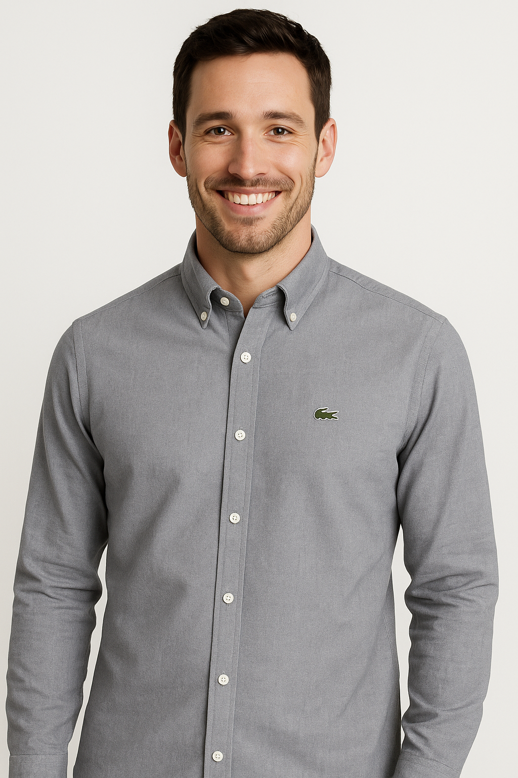 LACOSTE Misty Slate Classic Fit Long Sleeve Button-Down Shirt