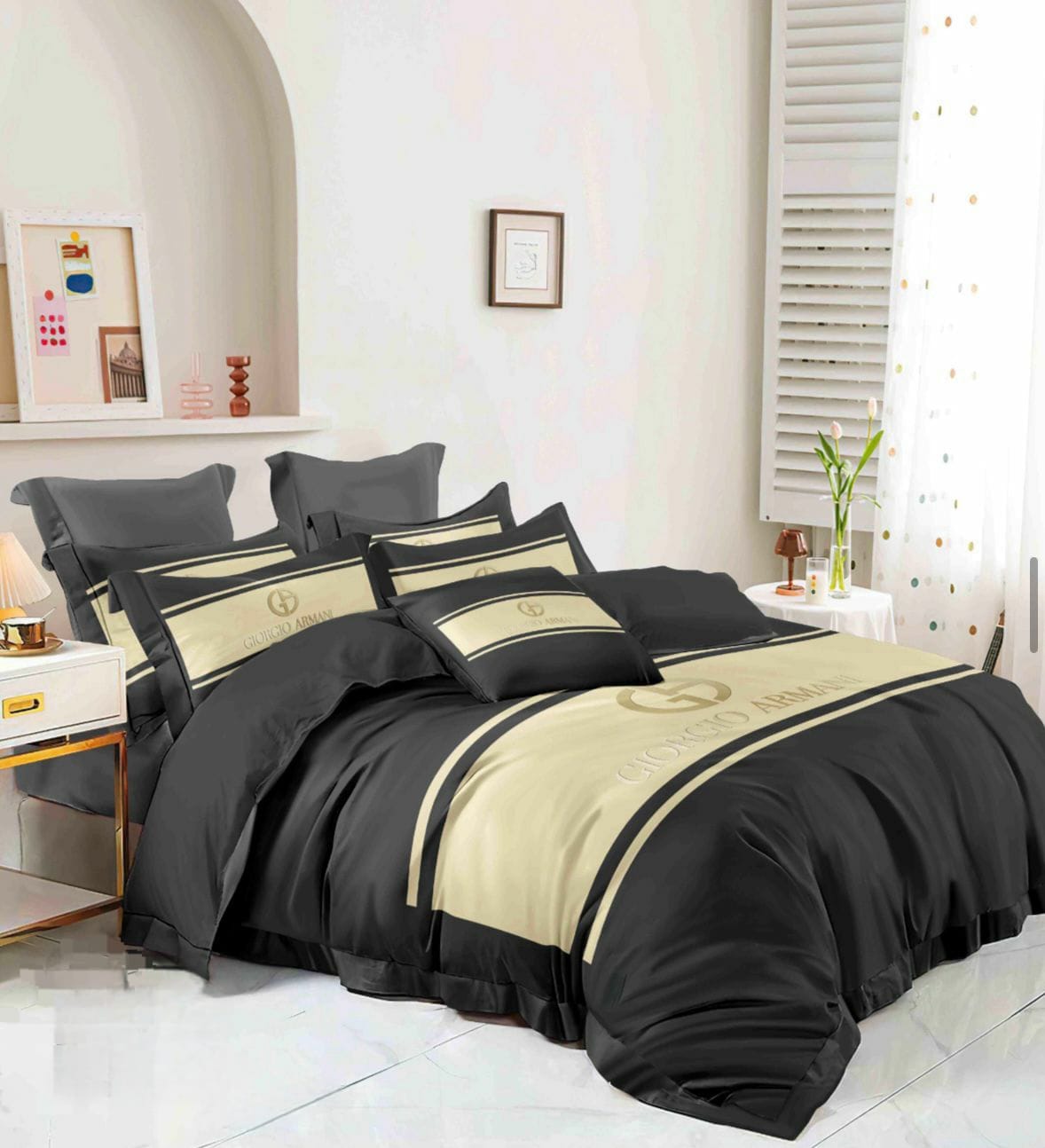 GIORGIO ARMANI Majestic Onyx and Cream King Size Bedding Set