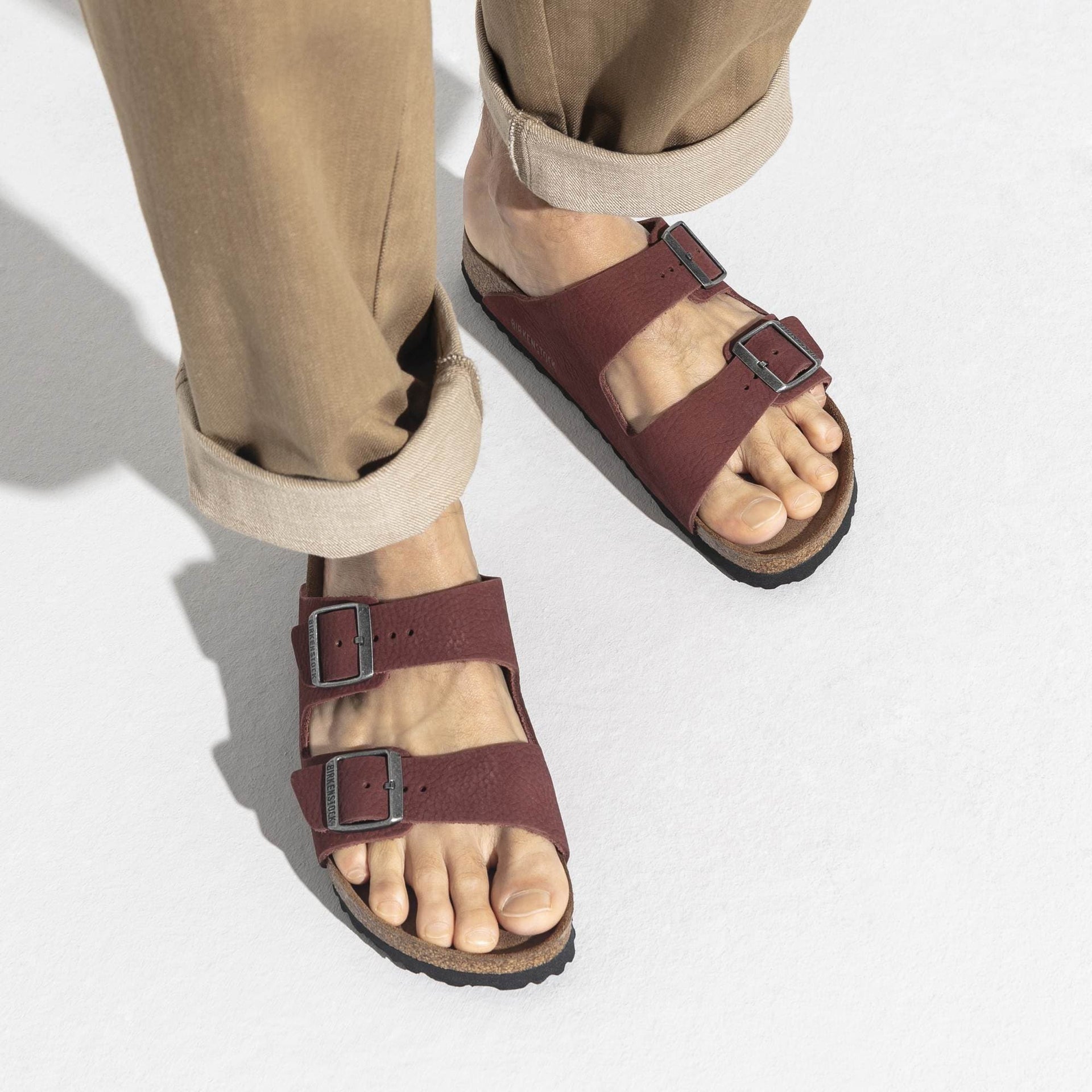 BIRKENSTOCK Rustic Garnet Classic Duo-Buckle Leather Sandals