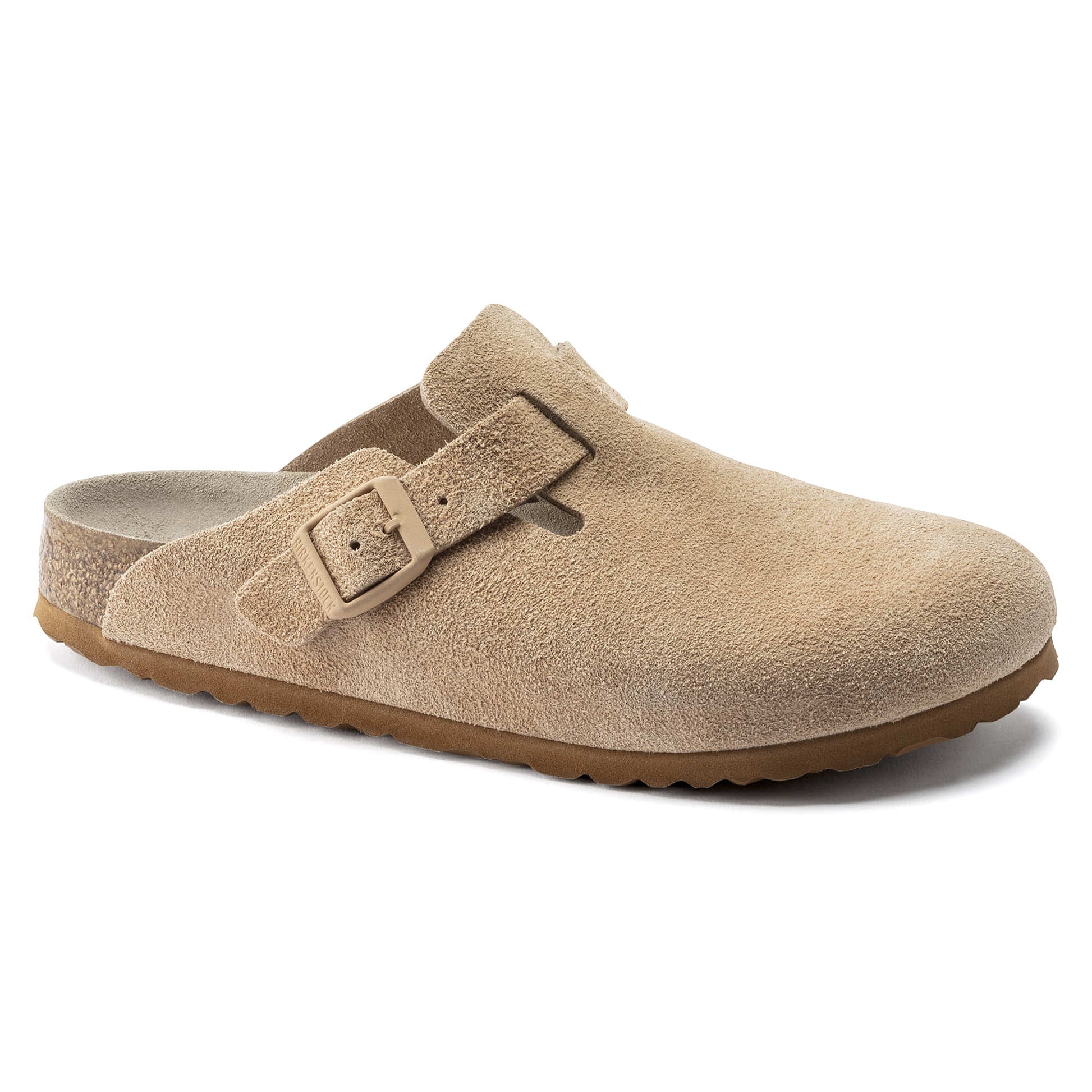 Birkenstock Suede Comfort Clogs in Sandy Beige