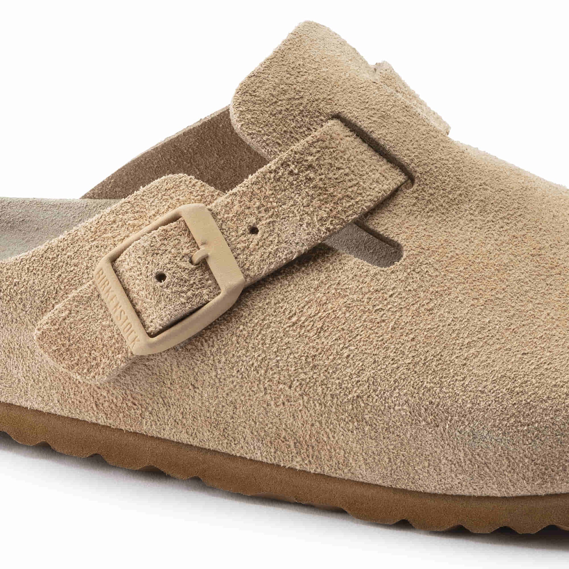 Birkenstock Suede Comfort Clogs in Sandy Beige