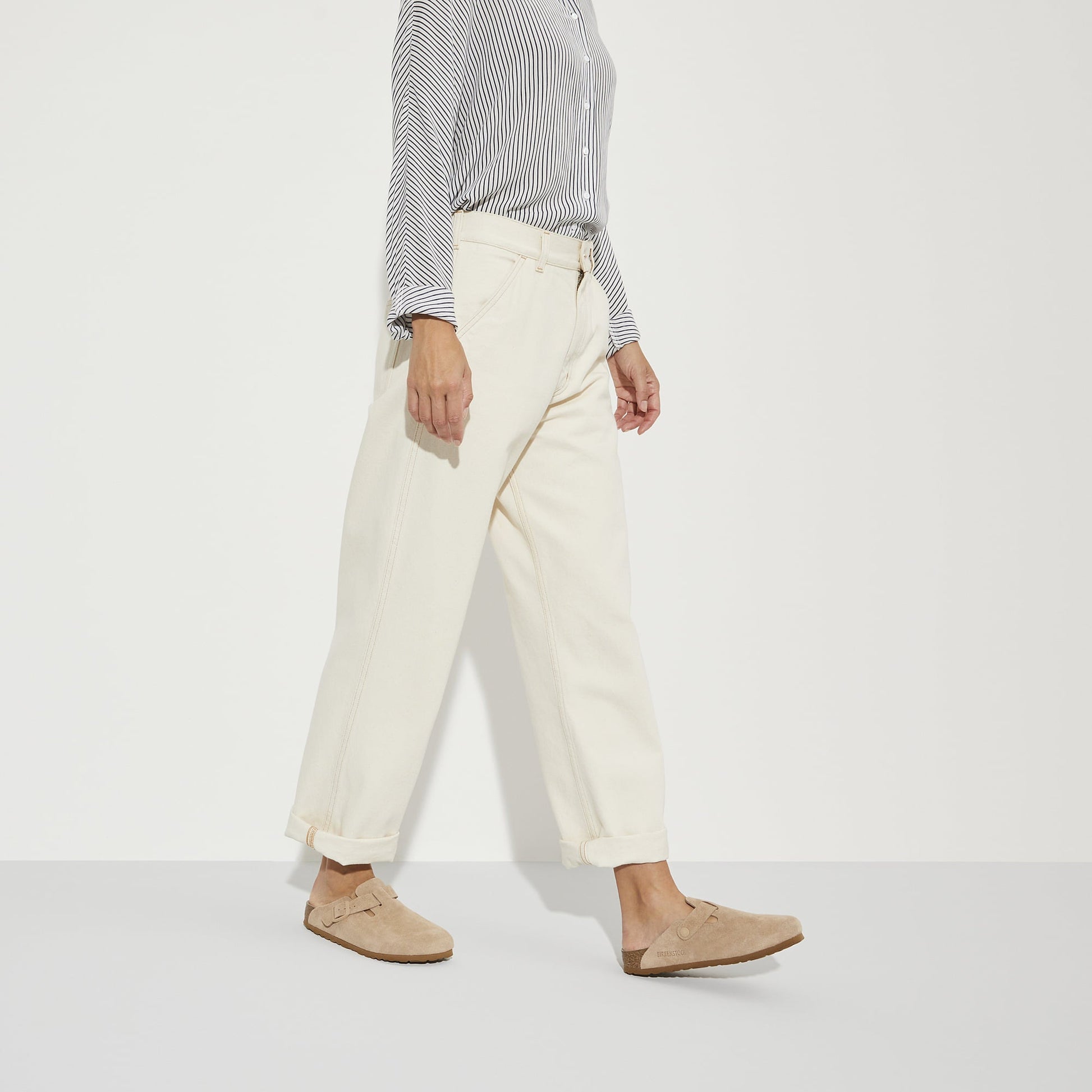 Birkenstock Suede Comfort Clogs in Sandy Beige