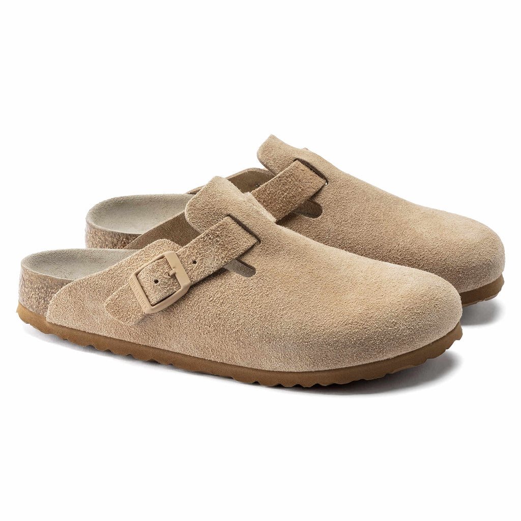 Birkenstock Suede Comfort Clogs in Sandy Beige