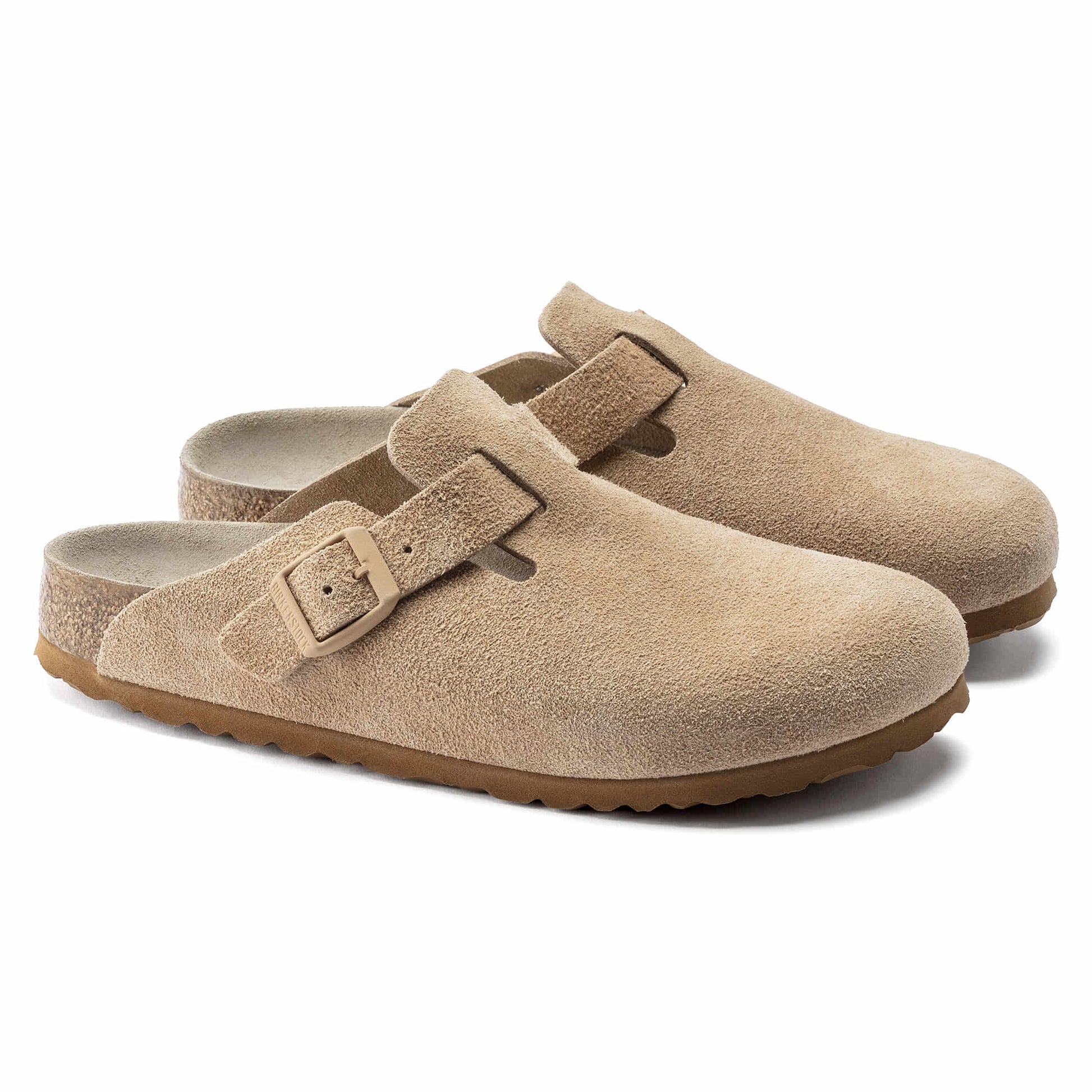 Birkenstock Suede Comfort Clogs in Sandy Beige