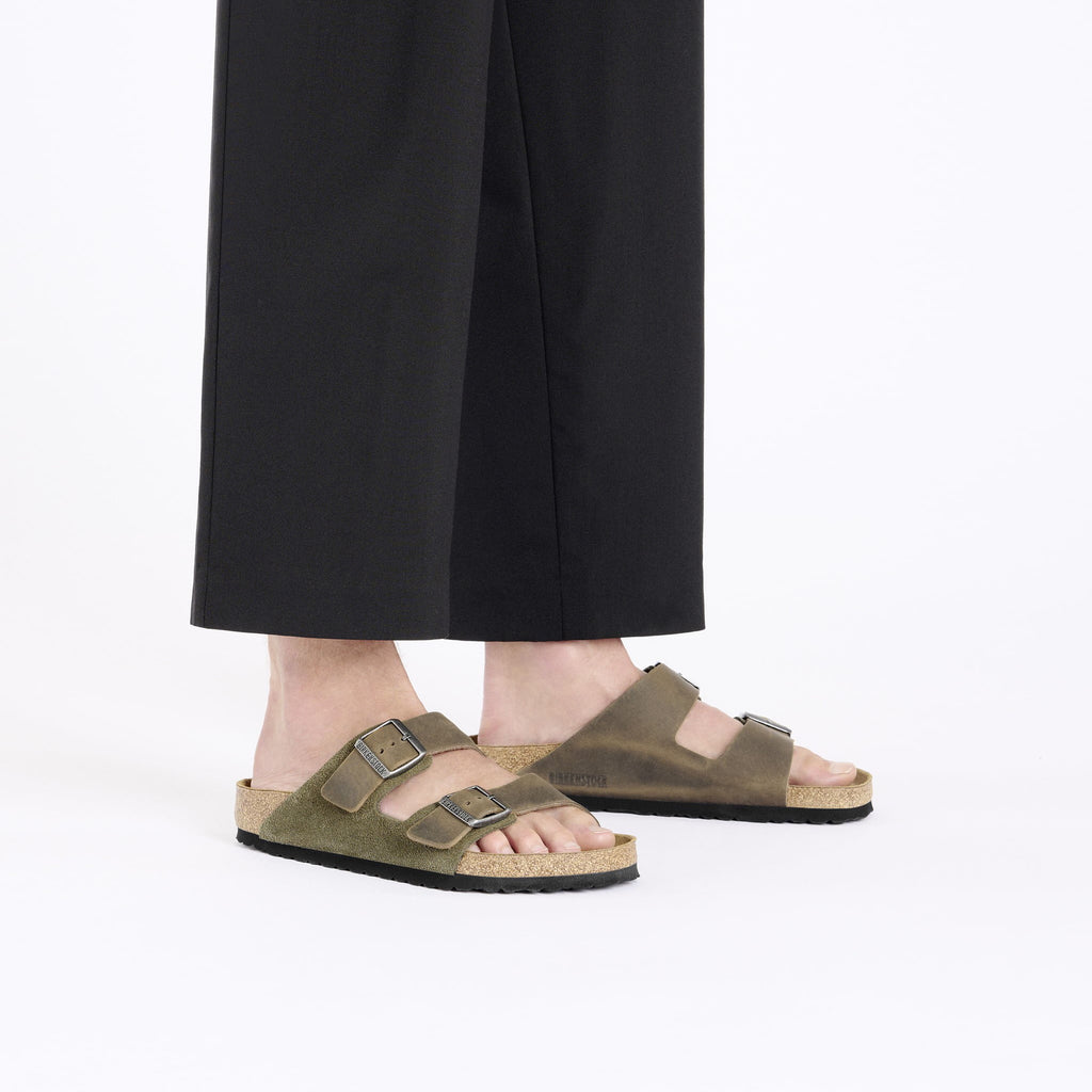 Birkenstock Earthy Olive Suede Double Buckle Sandals
