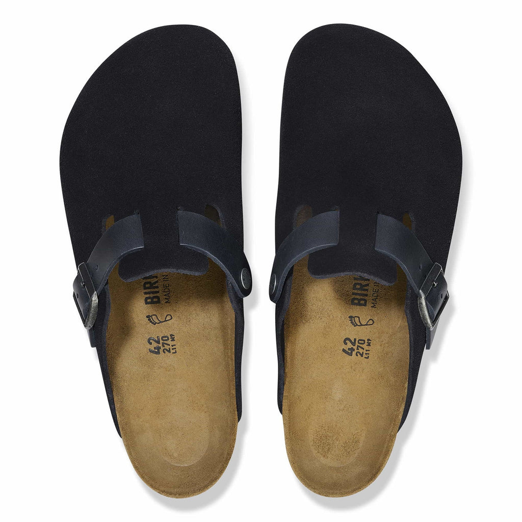 BIRKENSTOCK Midnight Onyx Soft Footbed Suede Clogs