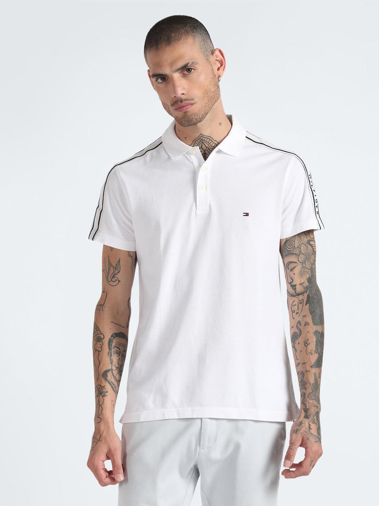 TOMMY HILFIGER Cloud White Classic Fit Stripe Detail Polo Shirt