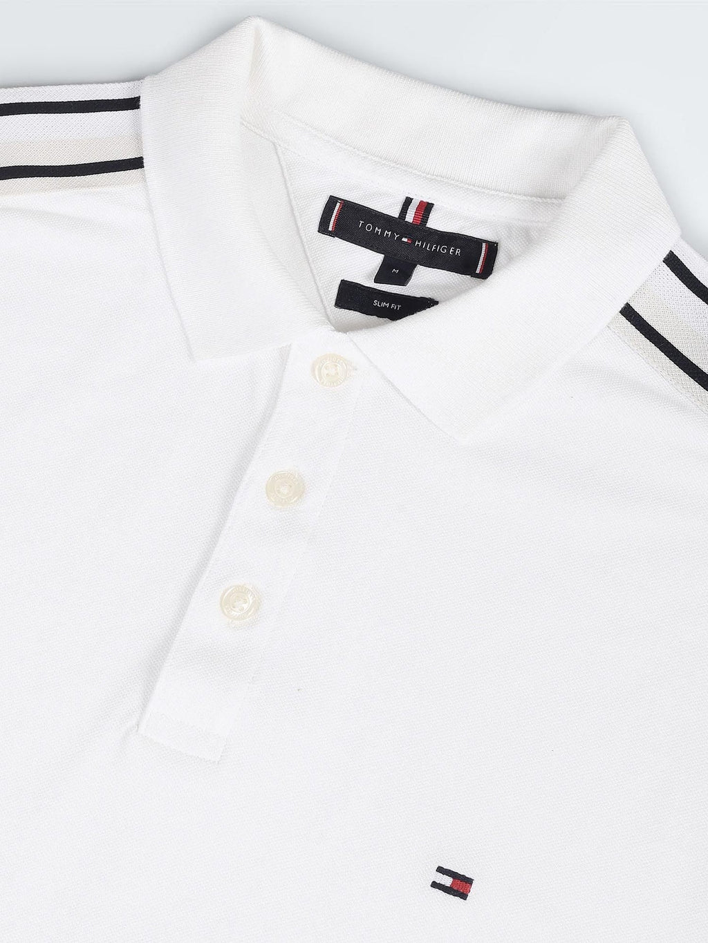 TOMMY HILFIGER Cloud White Classic Fit Stripe Detail Polo Shirt