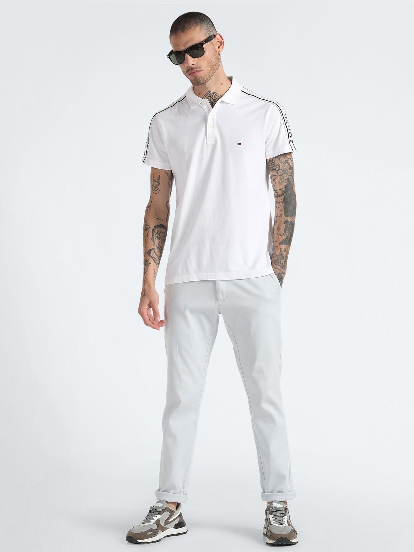 TOMMY HILFIGER Cloud White Classic Fit Stripe Detail Polo Shirt