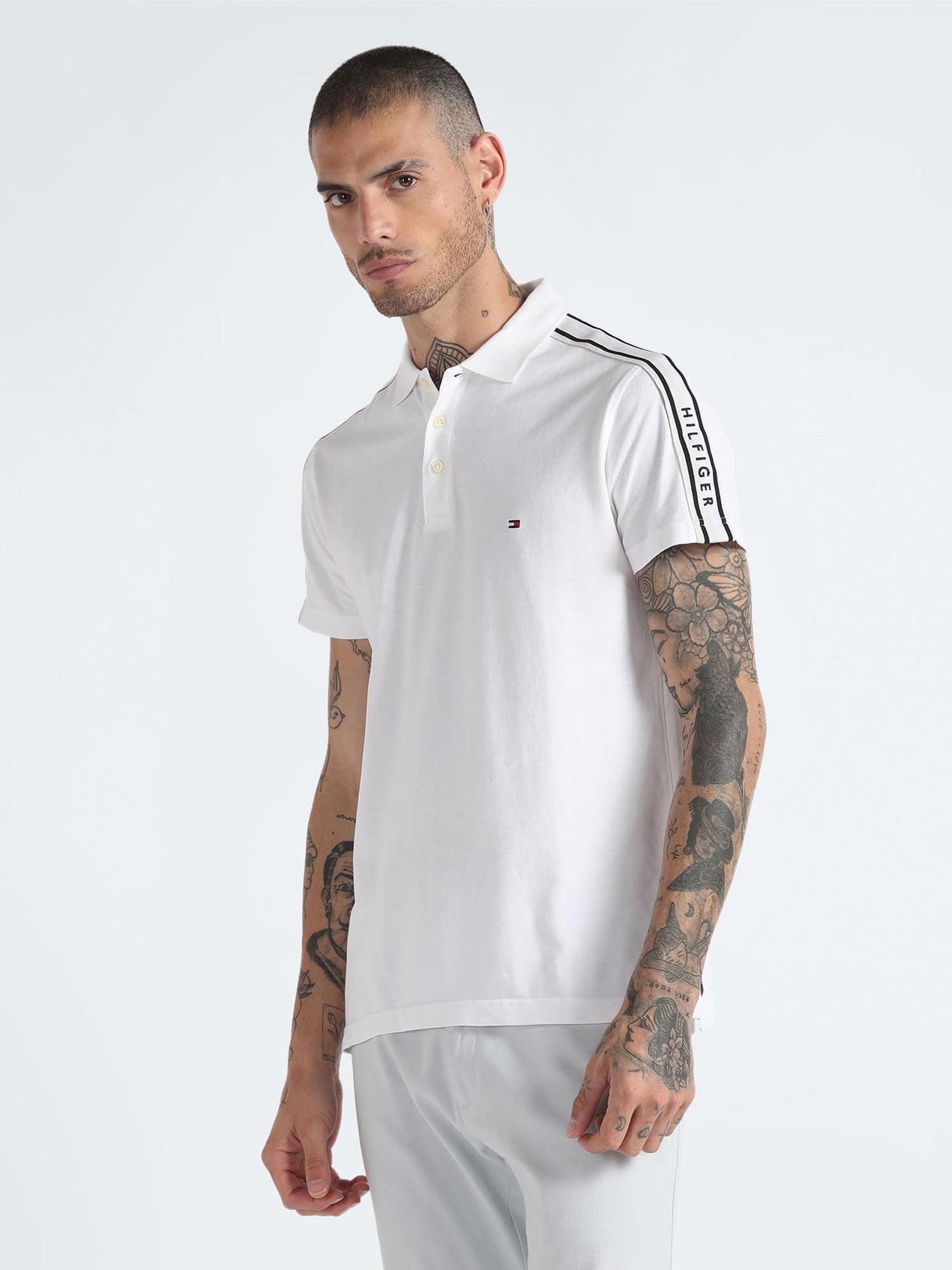 TOMMY HILFIGER Cloud White Classic Fit Stripe Detail Polo Shirt