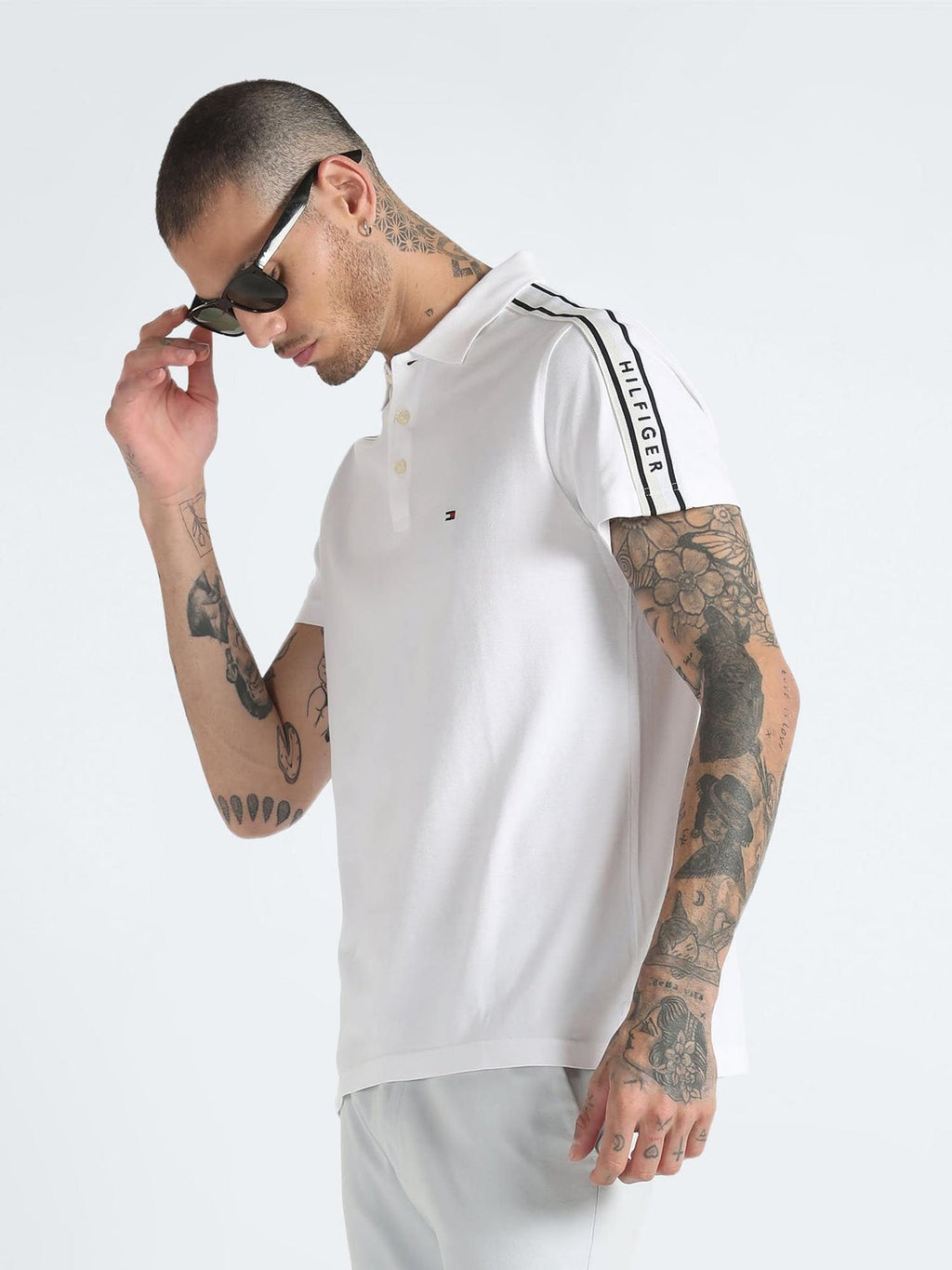 TOMMY HILFIGER Cloud White Classic Fit Stripe Detail Polo Shirt