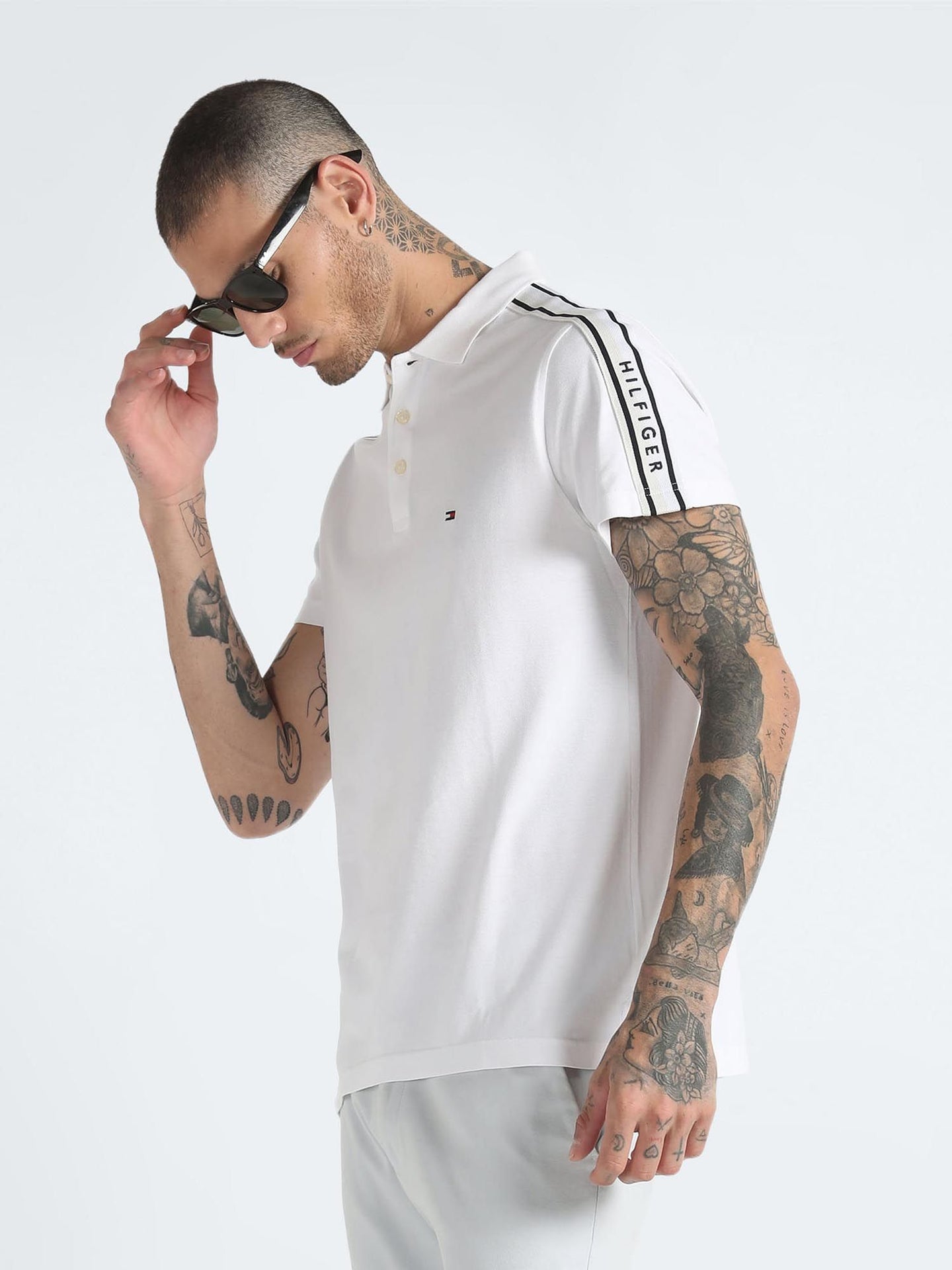 TOMMY HILFIGER Cloud White Classic Fit Stripe Detail Polo Shirt