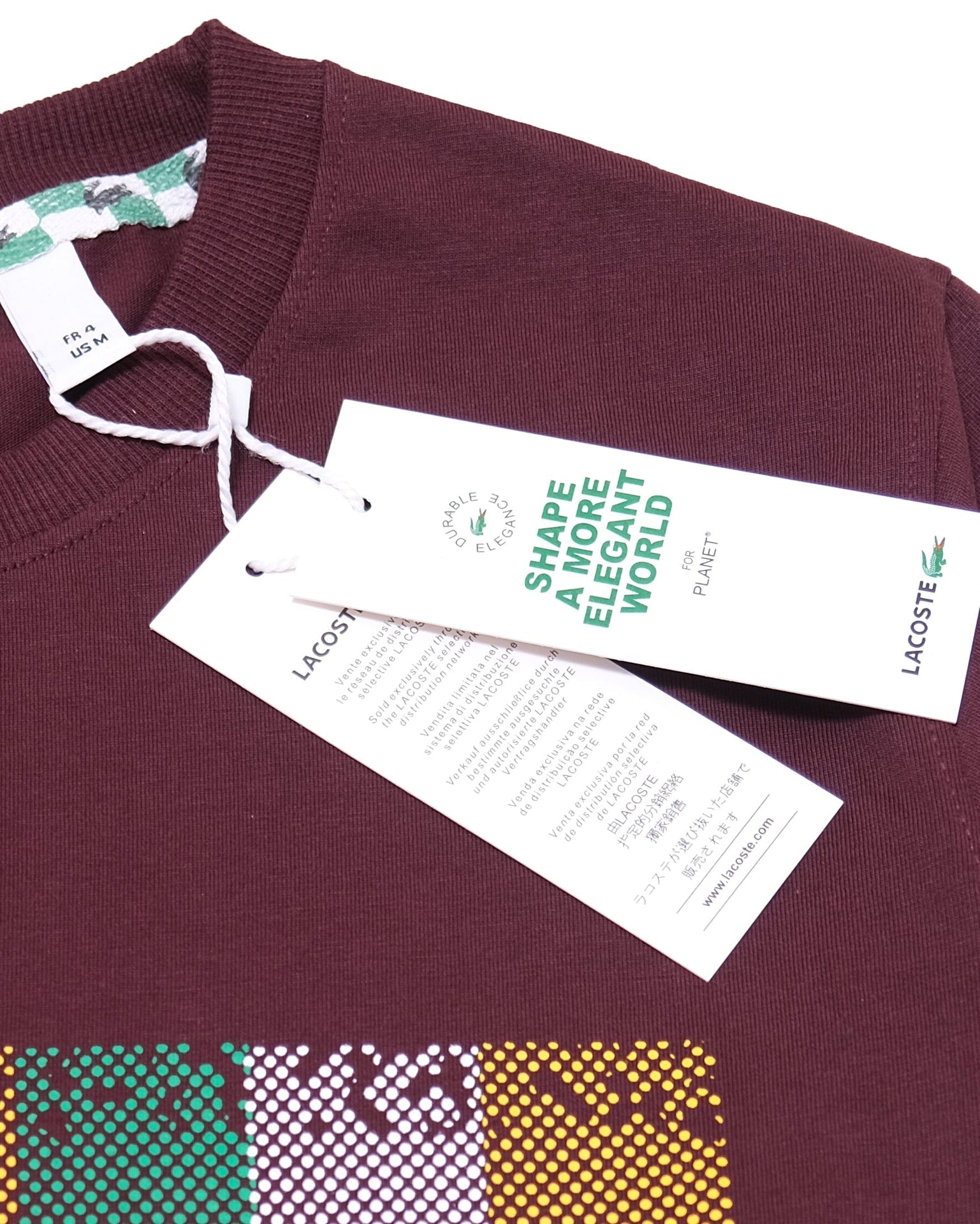LACOSTE Garnet Mosaic Graphic Logo Crew Neck Tee