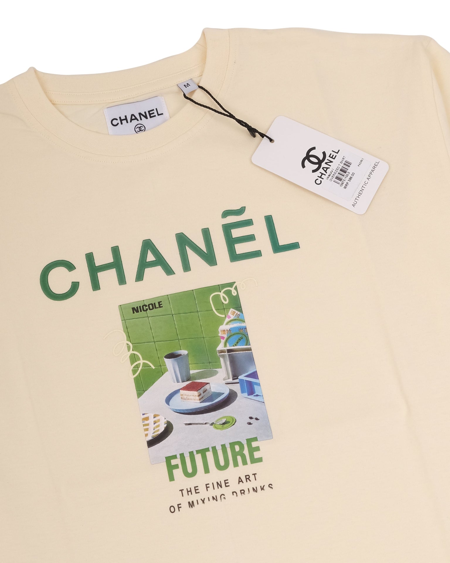 CHANEL Creamy Vanilla Oversized Short Sleeve Graphic Tee